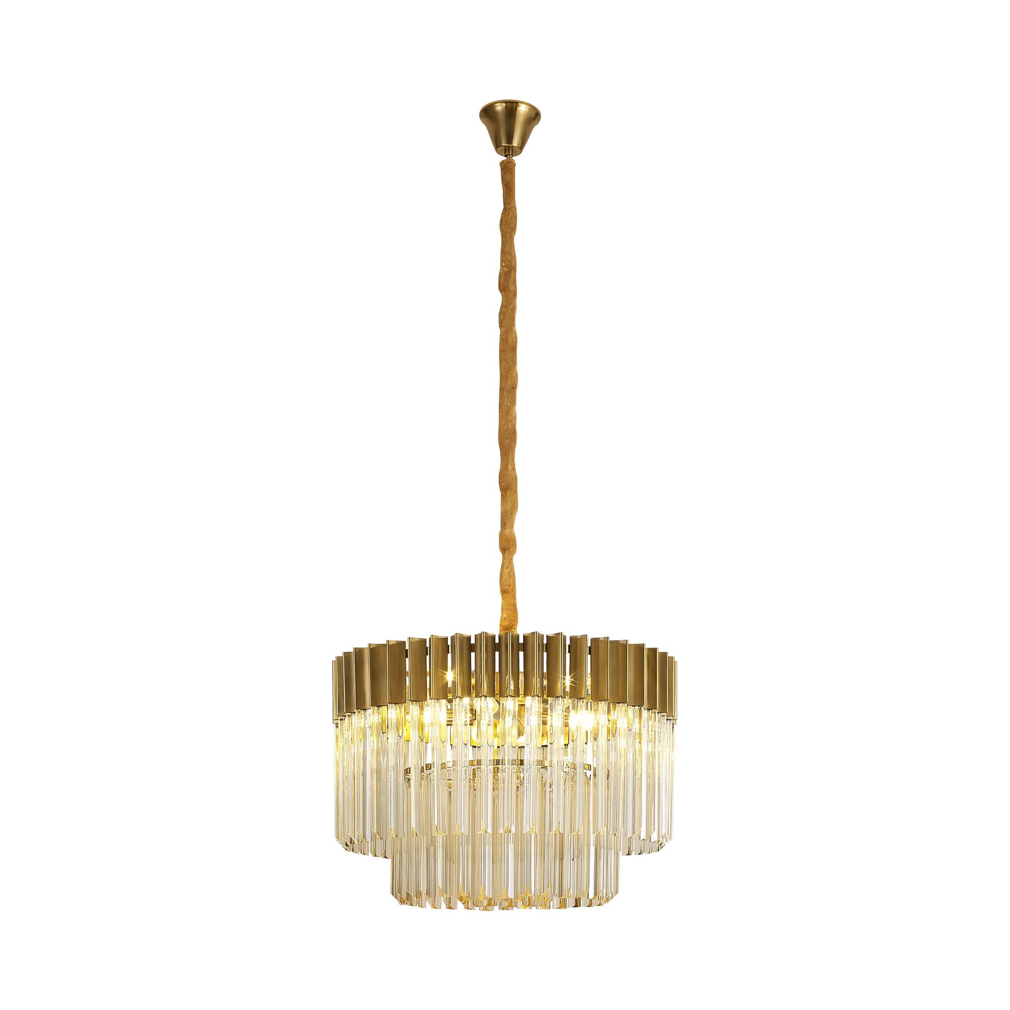 Fabula Cedar 8 Light Pendant - Brass & Cognac Sculpted Glass