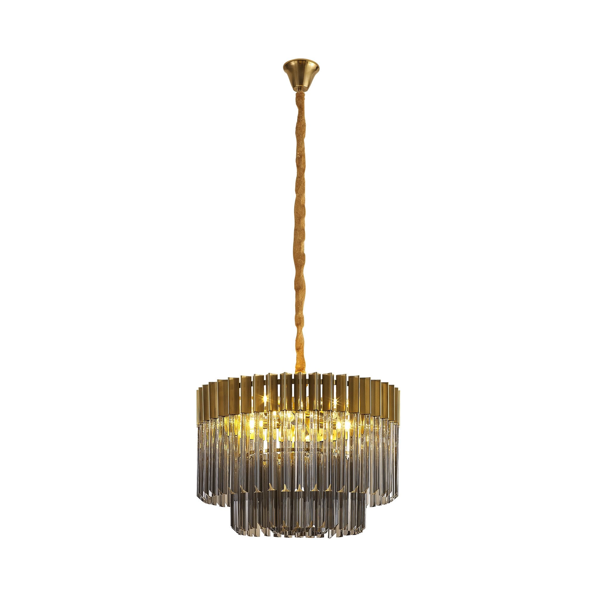 Fabula Cedar 8 Light Pendant - Brass & Smoke Sculpted Glass