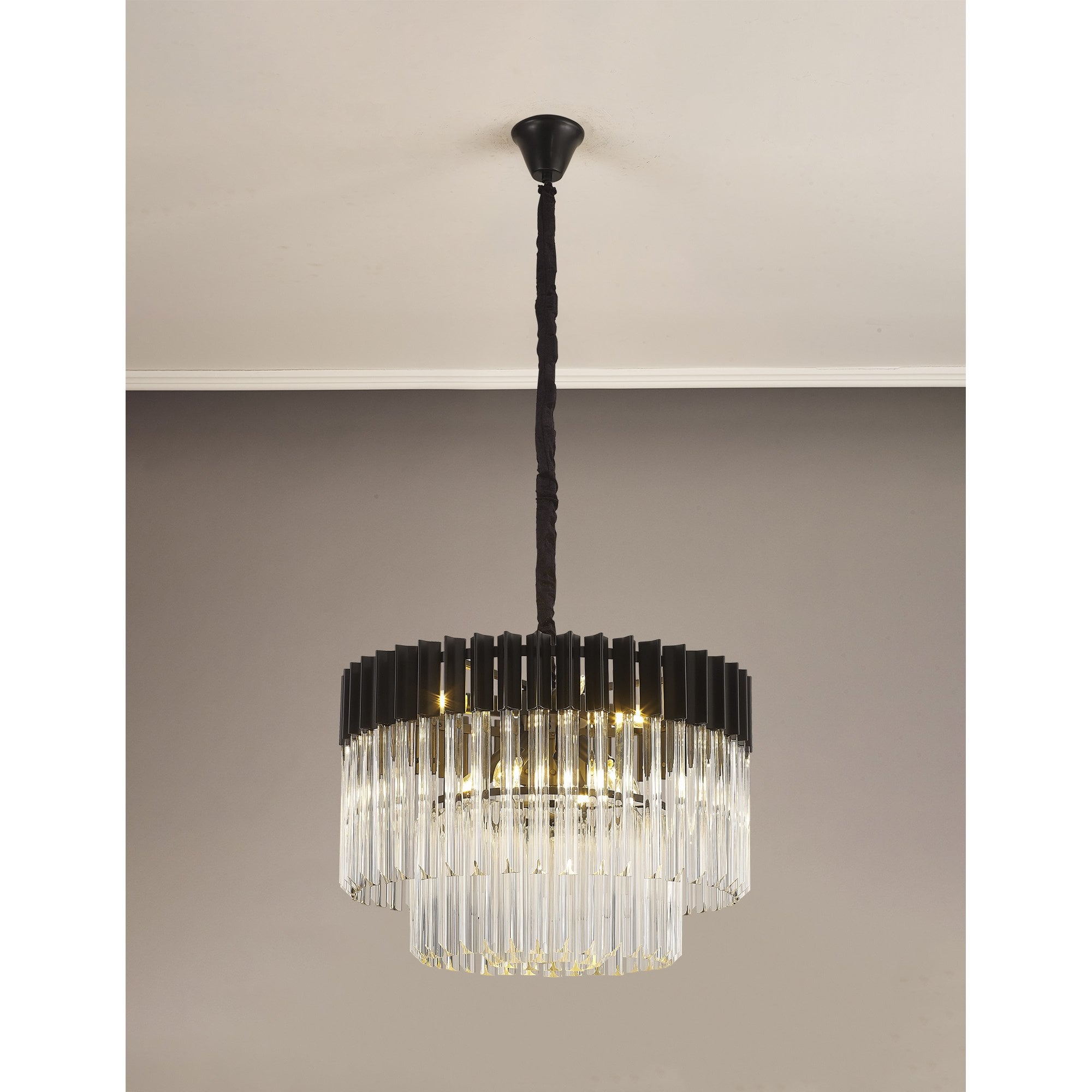 Fabula Cedar 8 Light Pendant - Matt Black & Clear Sculpted Glass