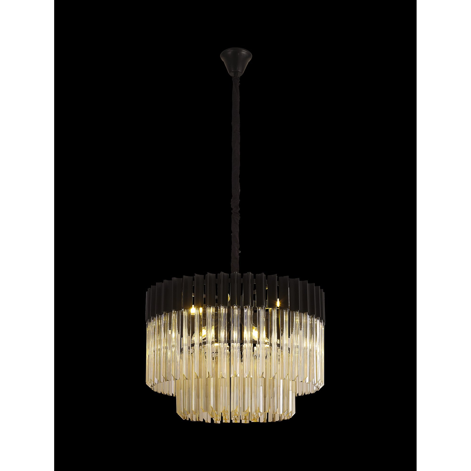 Fabula Cedar 8 Light Pendant - Matt Black & Cognac Sculpted Glass