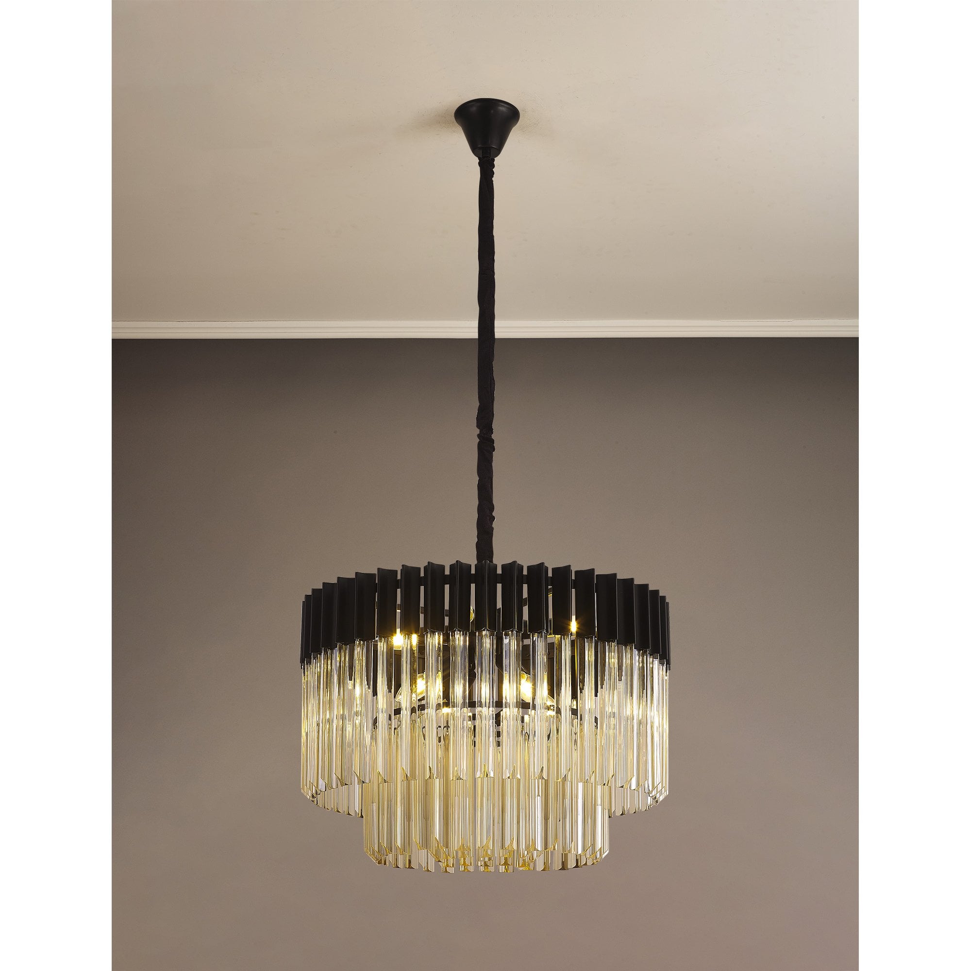Fabula Cedar 8 Light Pendant - Matt Black & Cognac Sculpted Glass