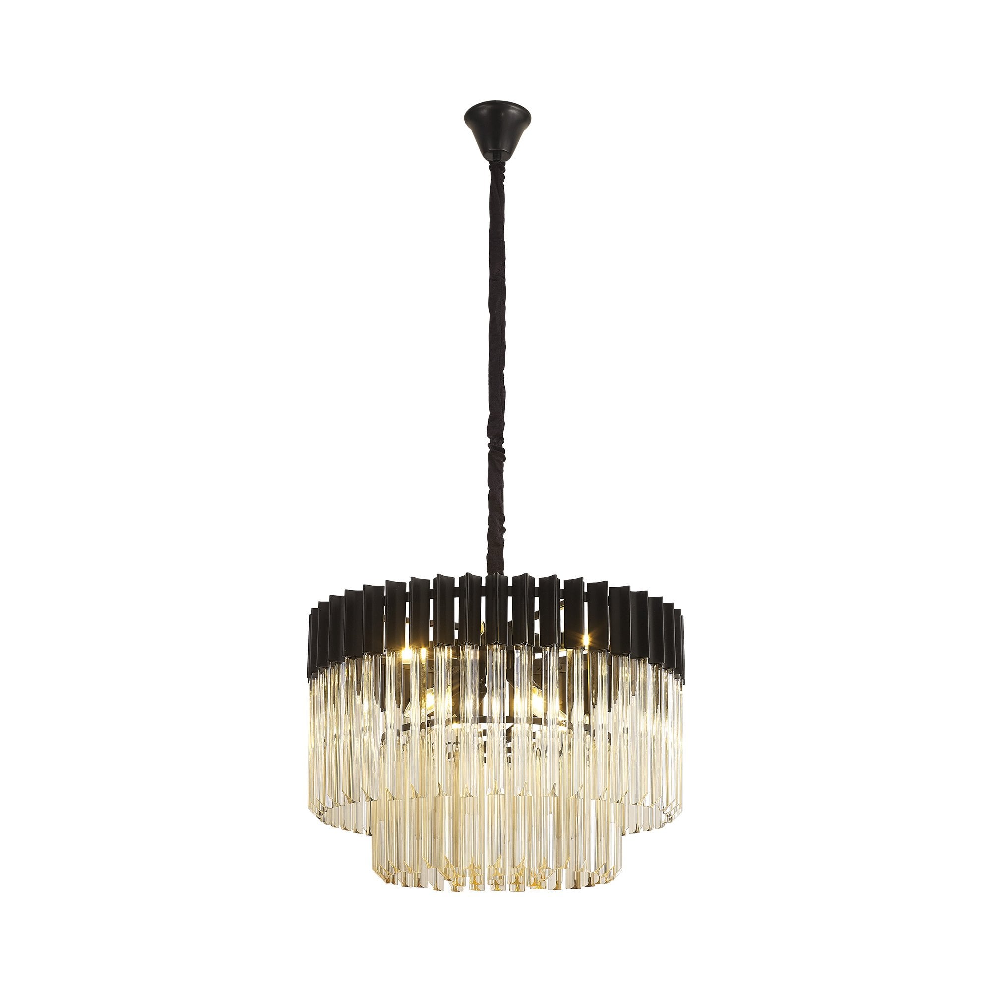 Fabula Cedar 8 Light Pendant - Matt Black & Cognac Sculpted Glass