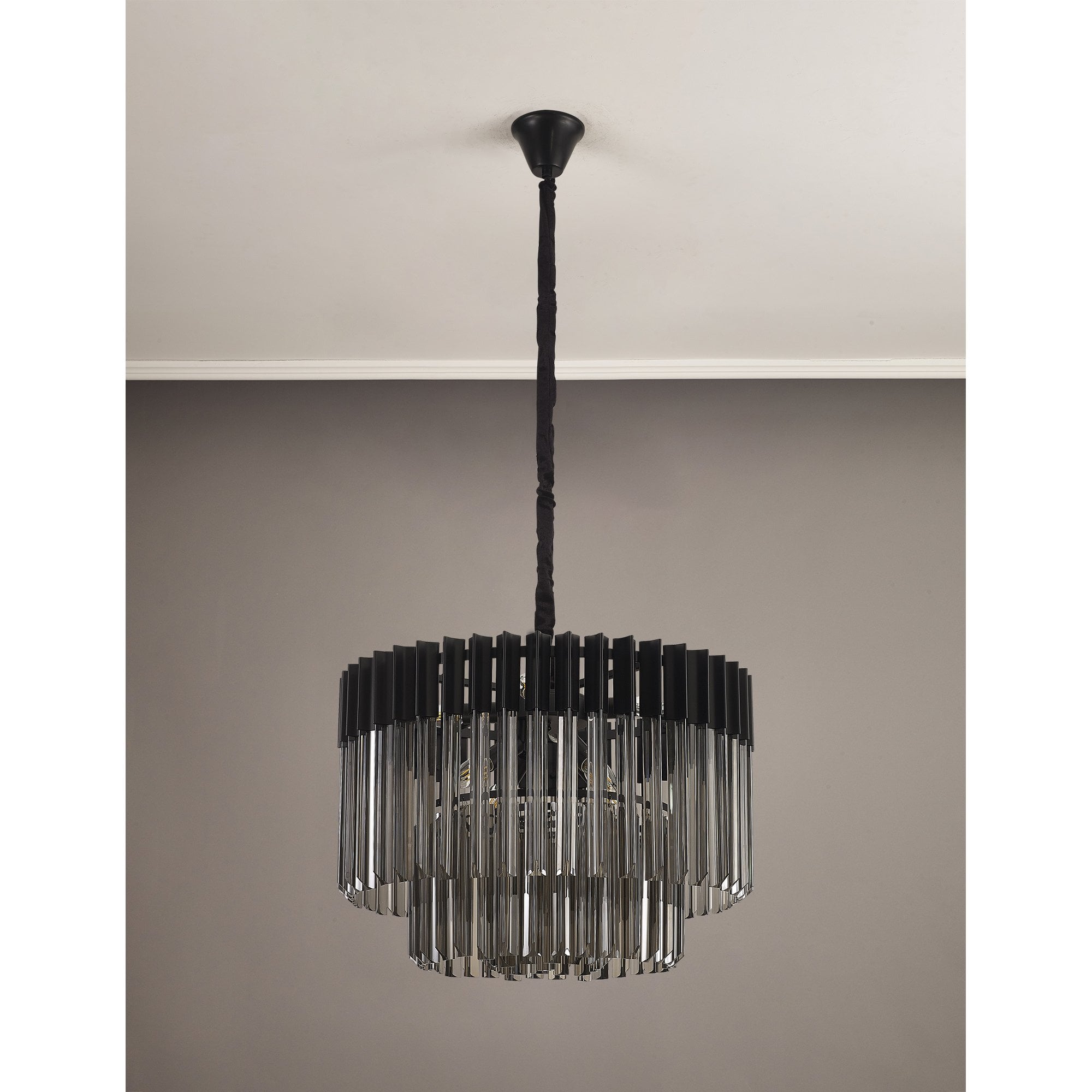 Fabula Cedar 8 Light Pendant - Matt Black & Smoke Sculpted Glass