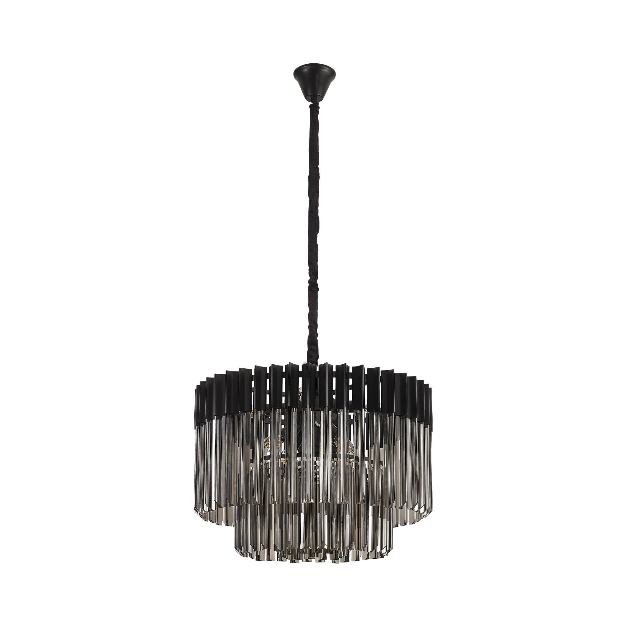 Fabula Cedar 8 Light Pendant - Matt Black & Smoke Sculpted Glass