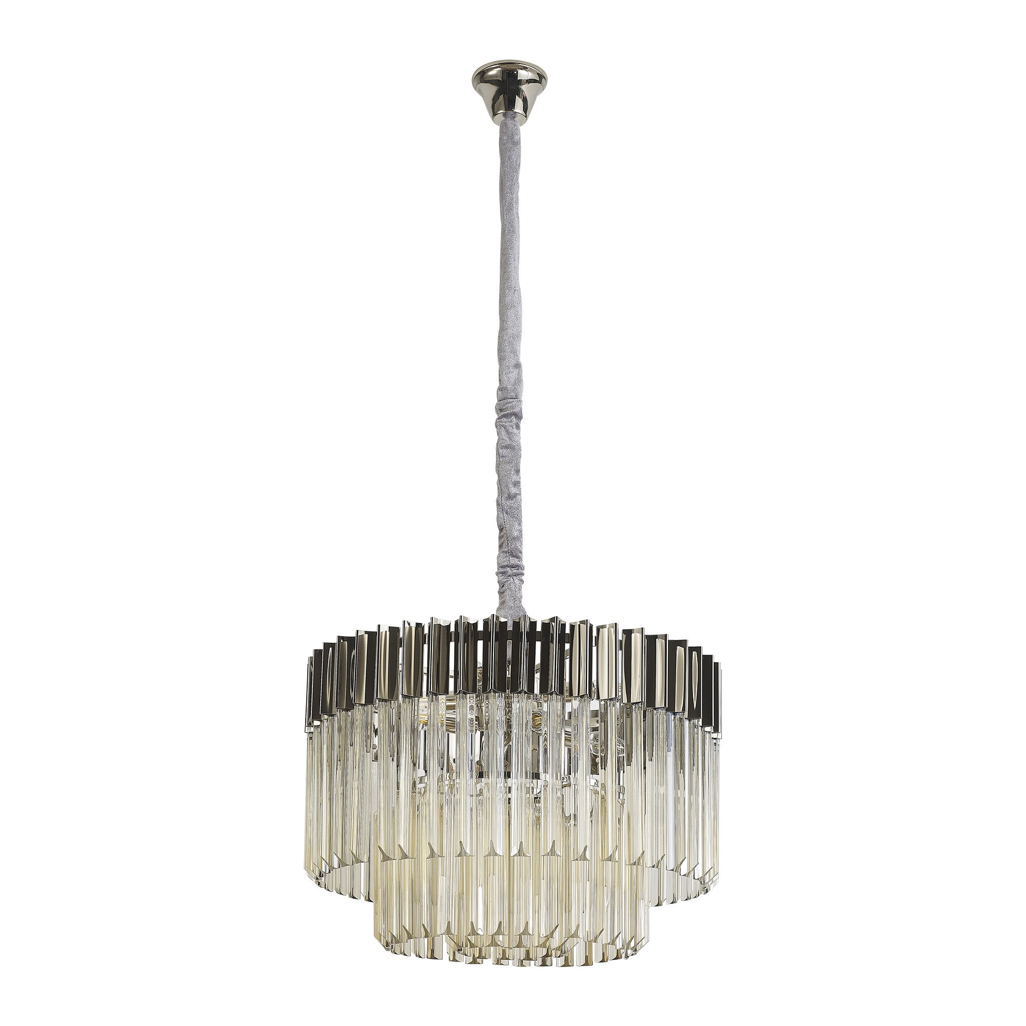 Fabula Cedar 8 Light Pendant - Polished Nickel & Cognac Sculpted Glass