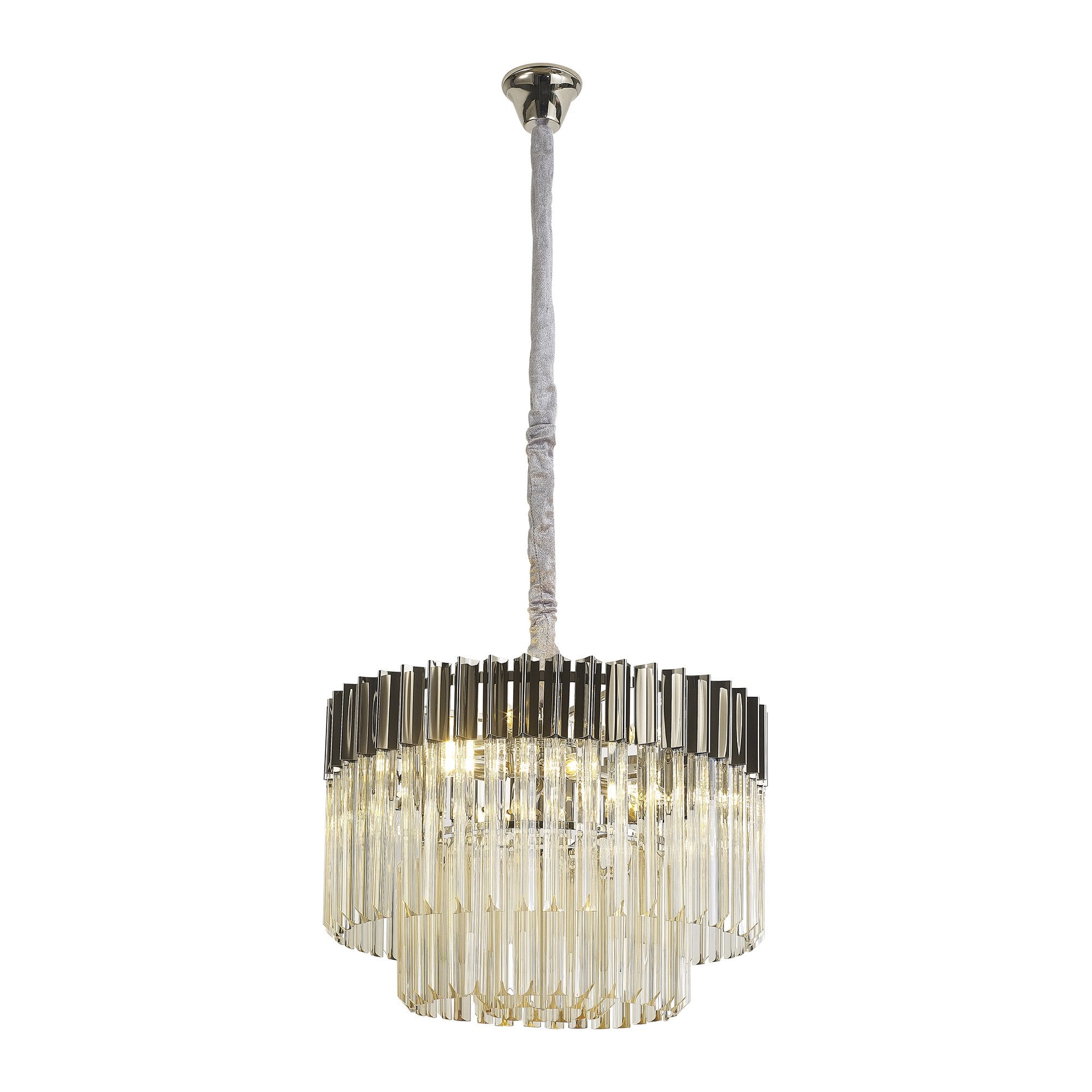Fabula Cedar 8 Light Pendant - Polished Nickel & Cognac Sculpted Glass