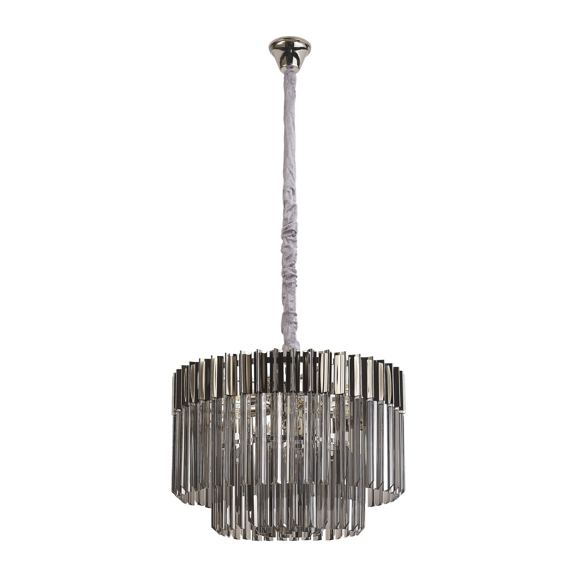 Fabula Cedar 8 Light Pendant - Polished Nickel & Smoke Sculpted Glass