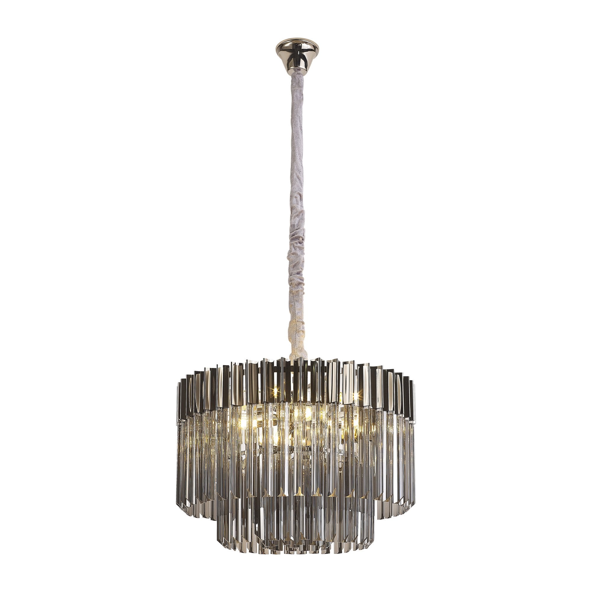 Fabula Cedar 8 Light Pendant - Polished Nickel & Smoke Sculpted Glass