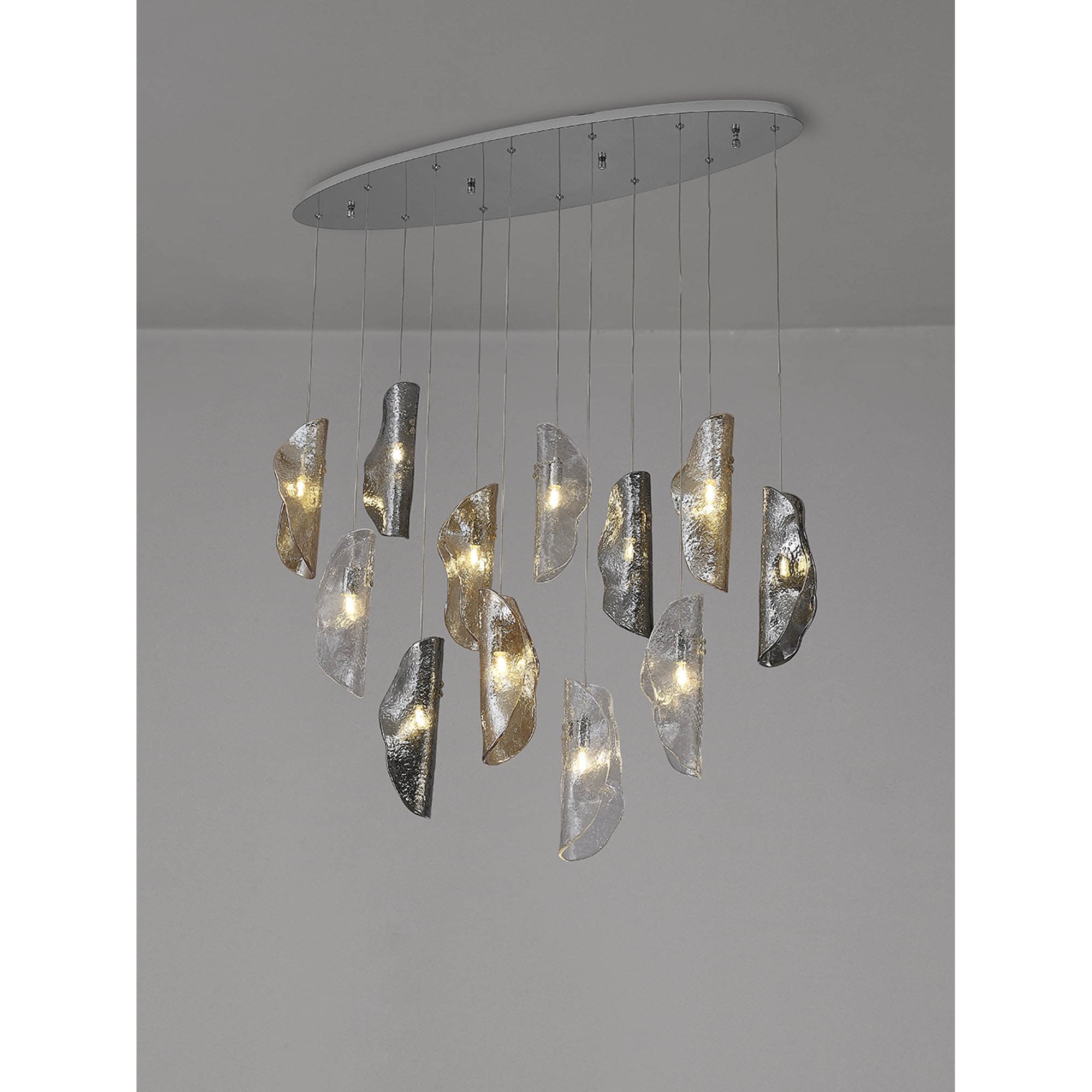 Fabula Chandos 12 Light Oval Pendant - Polished Chrome, Clear, Amber & Smoked Glass