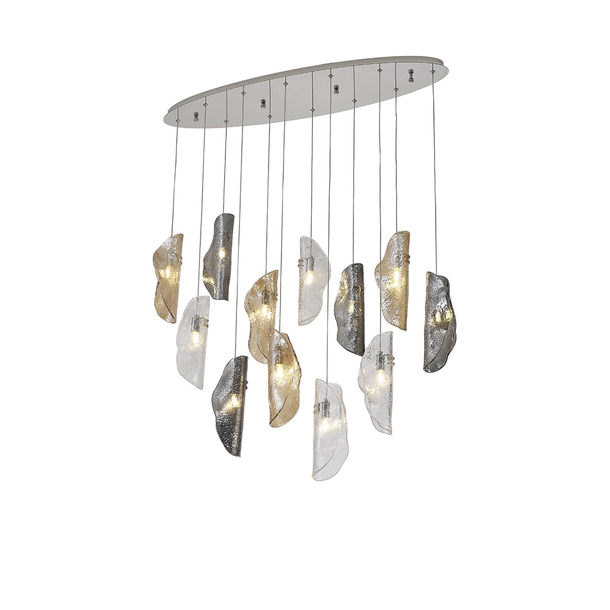 Fabula Chandos 12 Light Oval Pendant - Polished Chrome, Clear, Amber & Smoked Glass