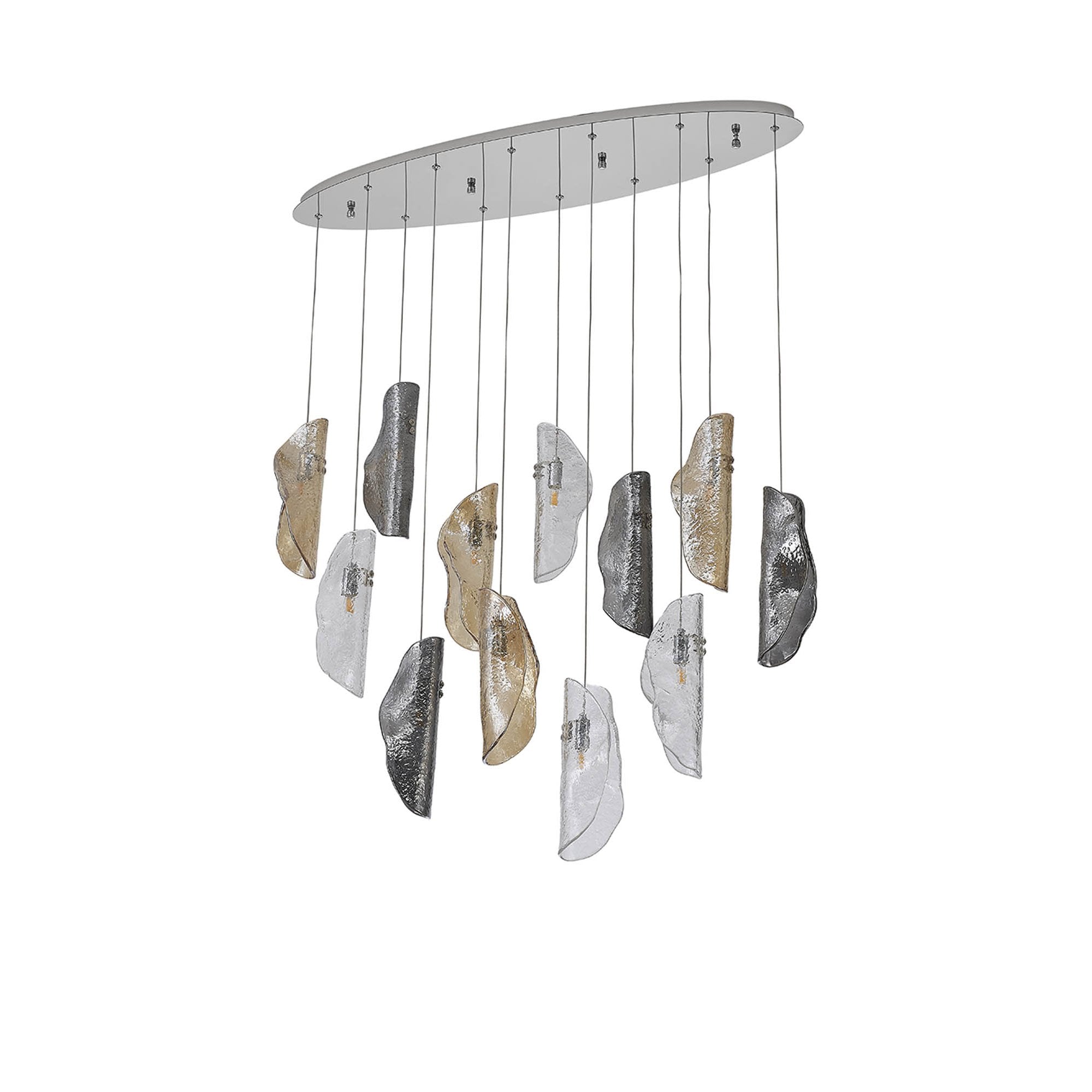 Fabula Chandos 12 Light Oval Pendant - Polished Chrome, Clear, Amber & Smoked Glass