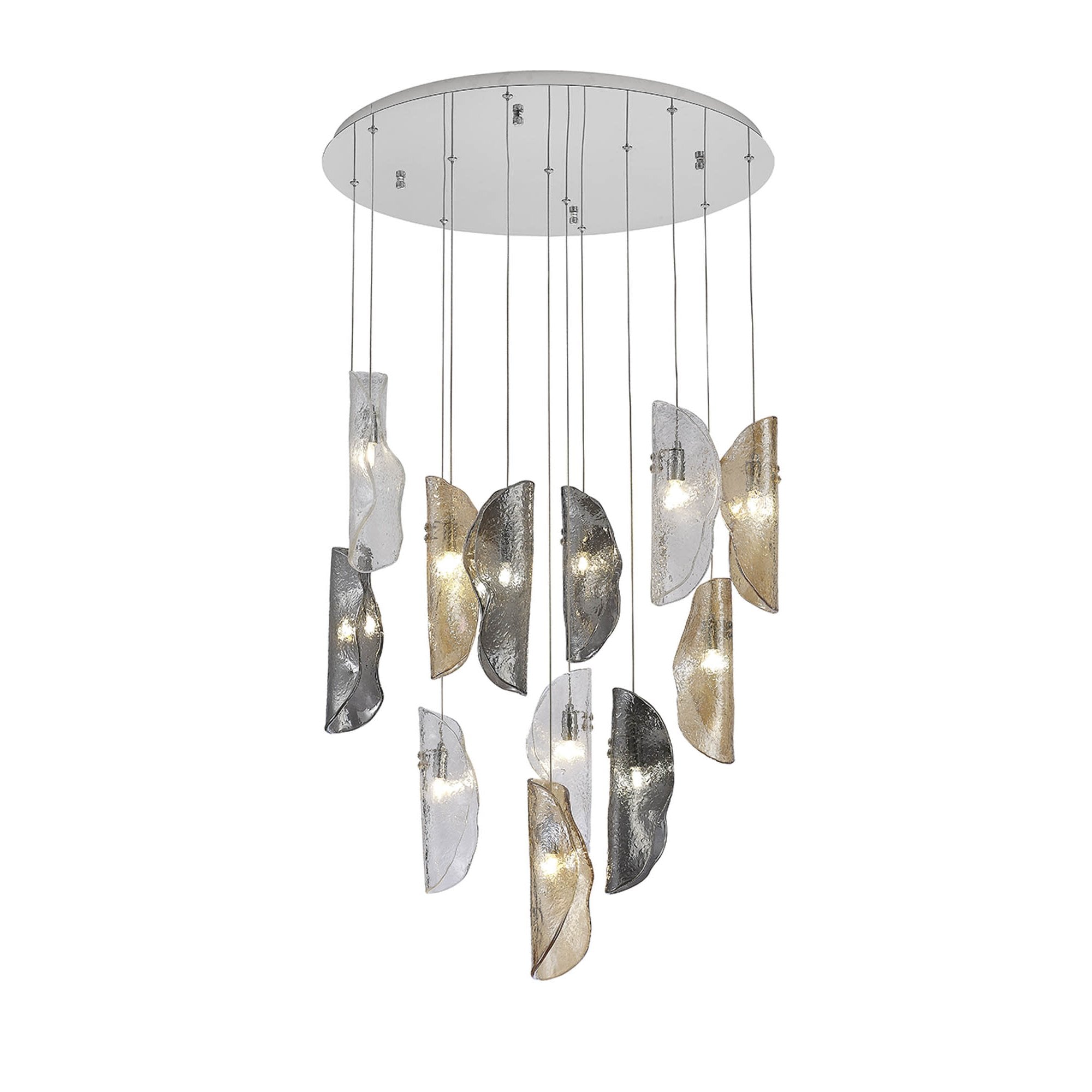 Fabula Chandos 12 Light Pendant - Polished Chrome, Clear, Amber & Smoked Glass