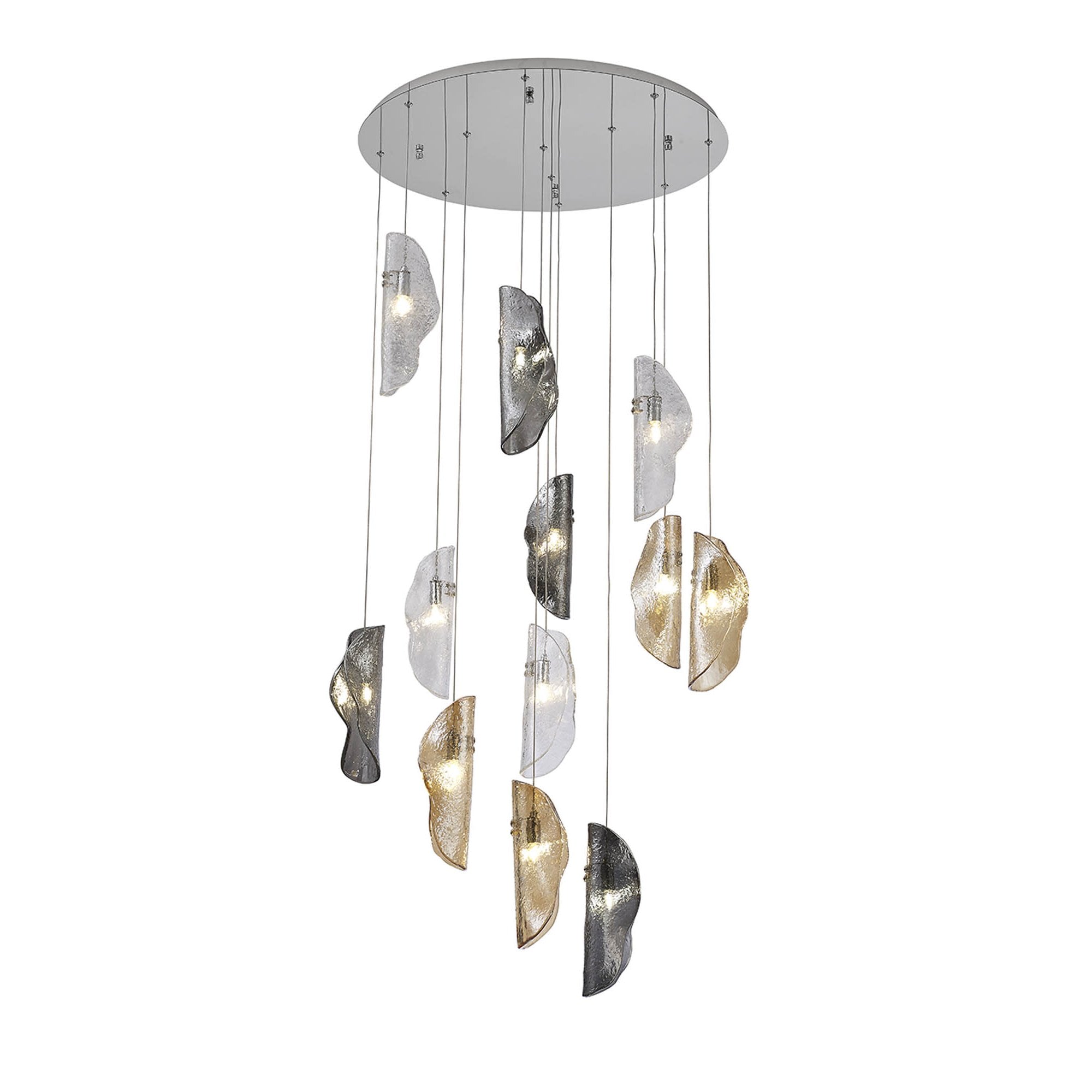 Fabula Chandos 12 Light Pendant - Polished Chrome, Clear, Amber & Smoked Glass