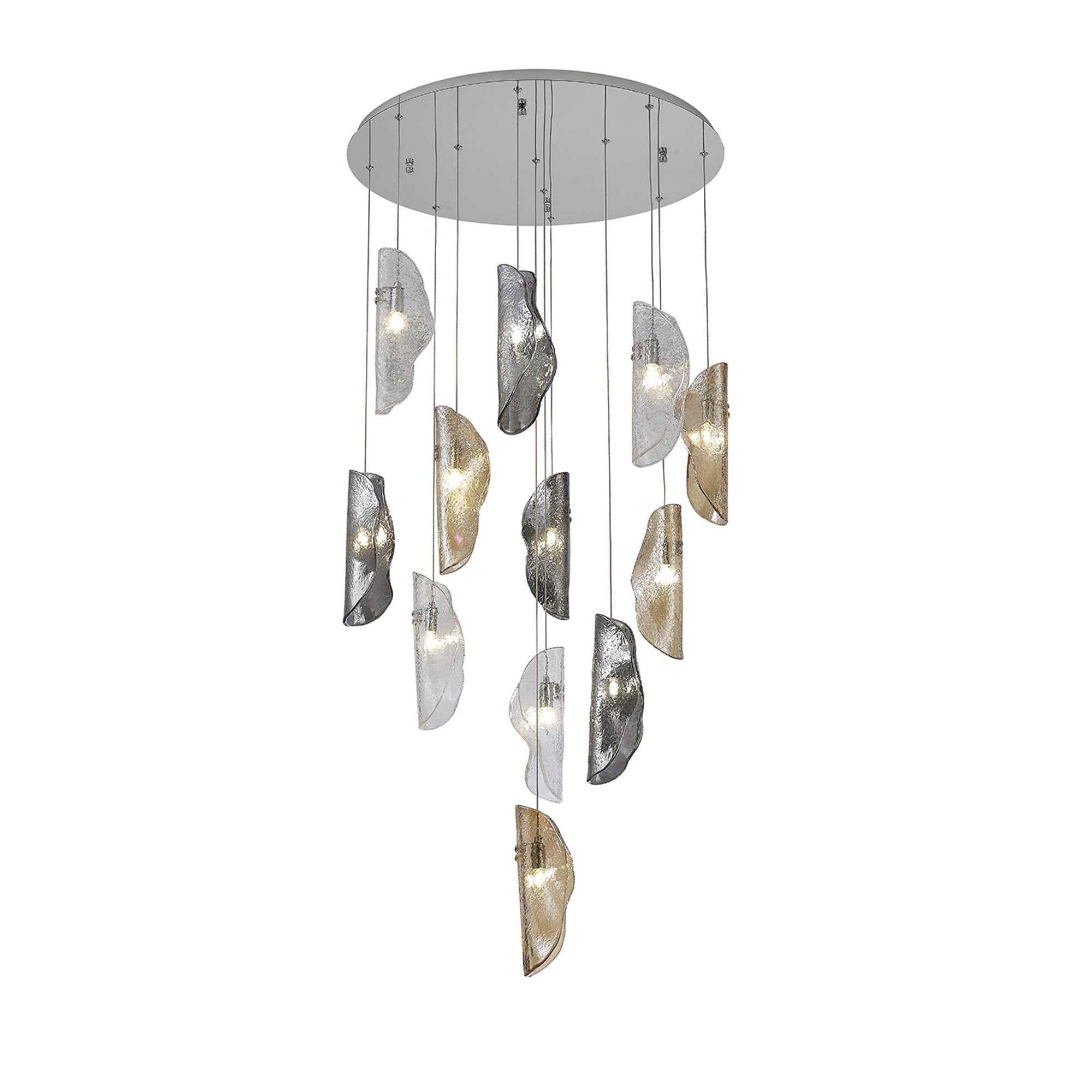 Fabula Chandos 12 Light Pendant - Polished Chrome, Clear, Amber & Smoked Glass