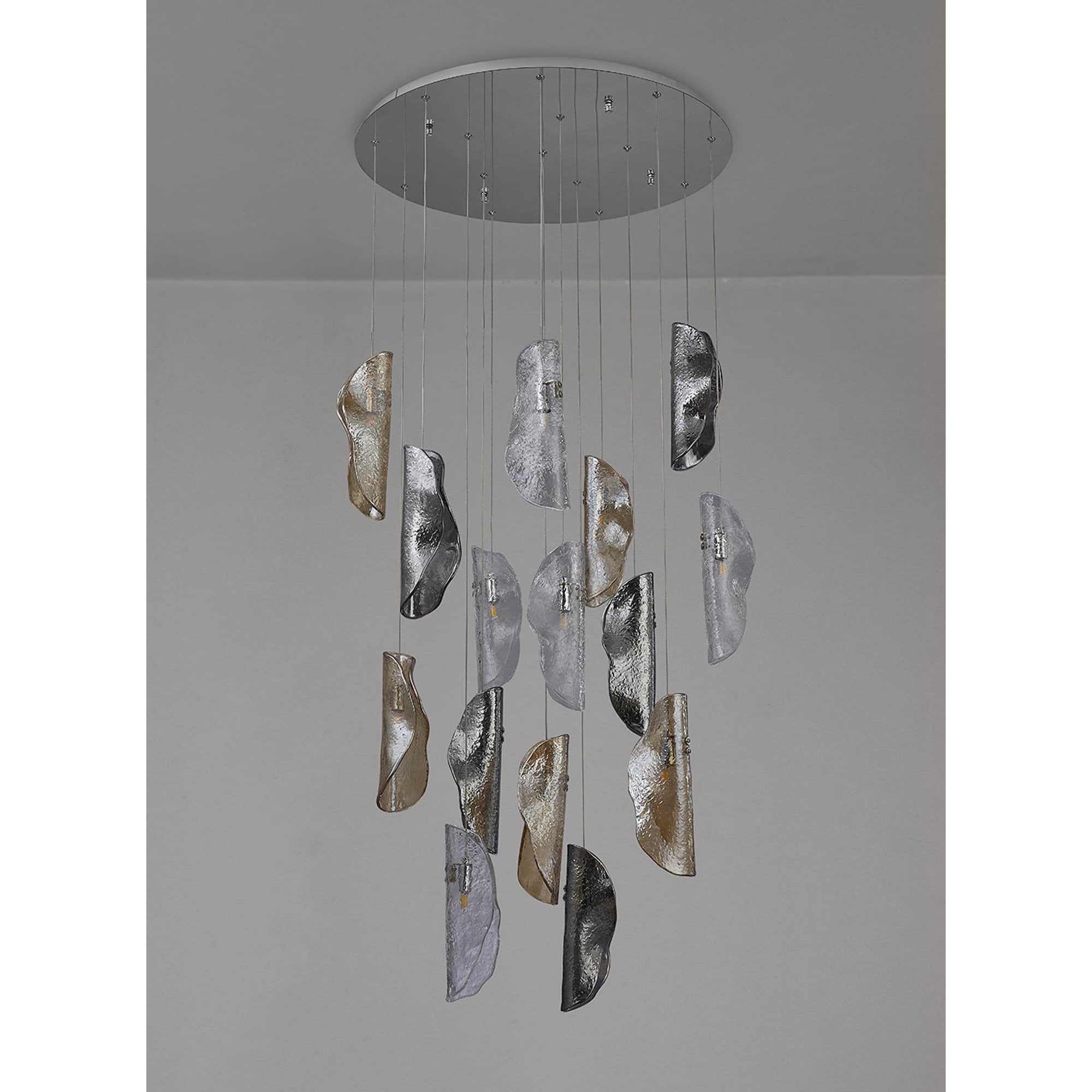Fabula Chandos 15 Light Pendant - Polished Chrome, Clear, Amber & Smoked Glass