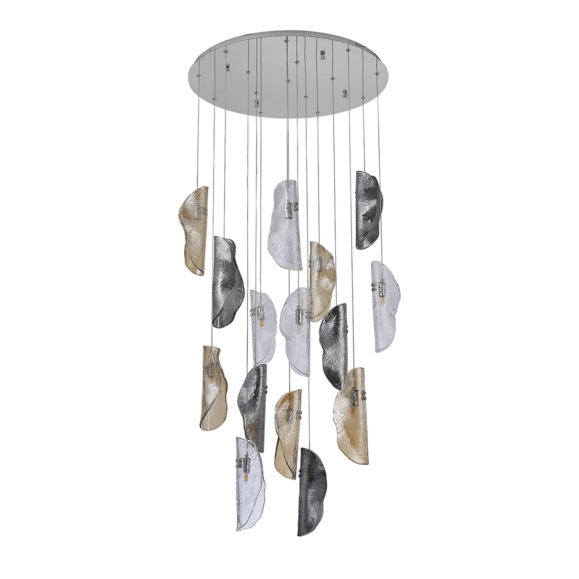 Fabula Chandos 15 Light Pendant - Polished Chrome, Clear, Amber & Smoked Glass