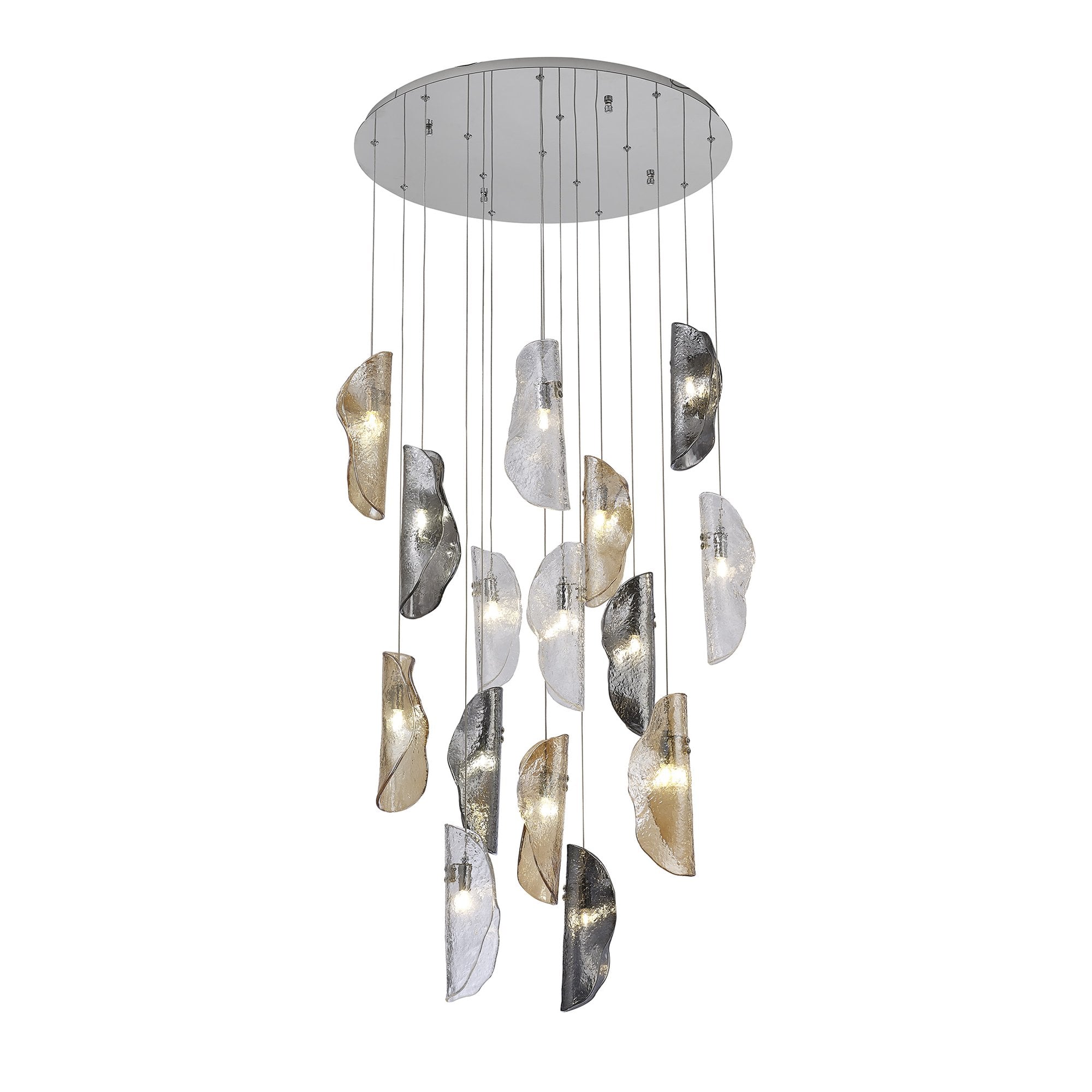 Fabula Chandos 15 Light Pendant - Polished Chrome, Clear, Amber & Smoked Glass