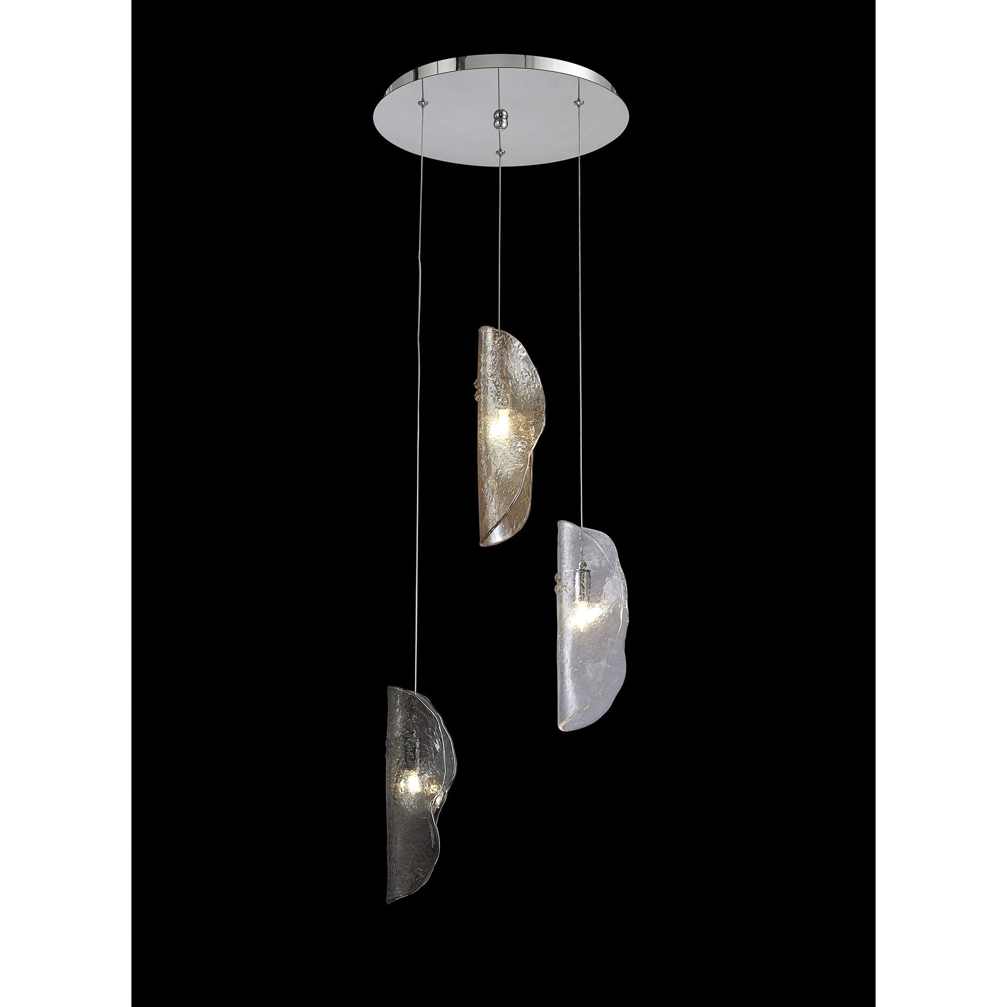 Fabula Chandos 3 Light Pendant - Polished Chrome, Clear, Amber & Smoked Glass