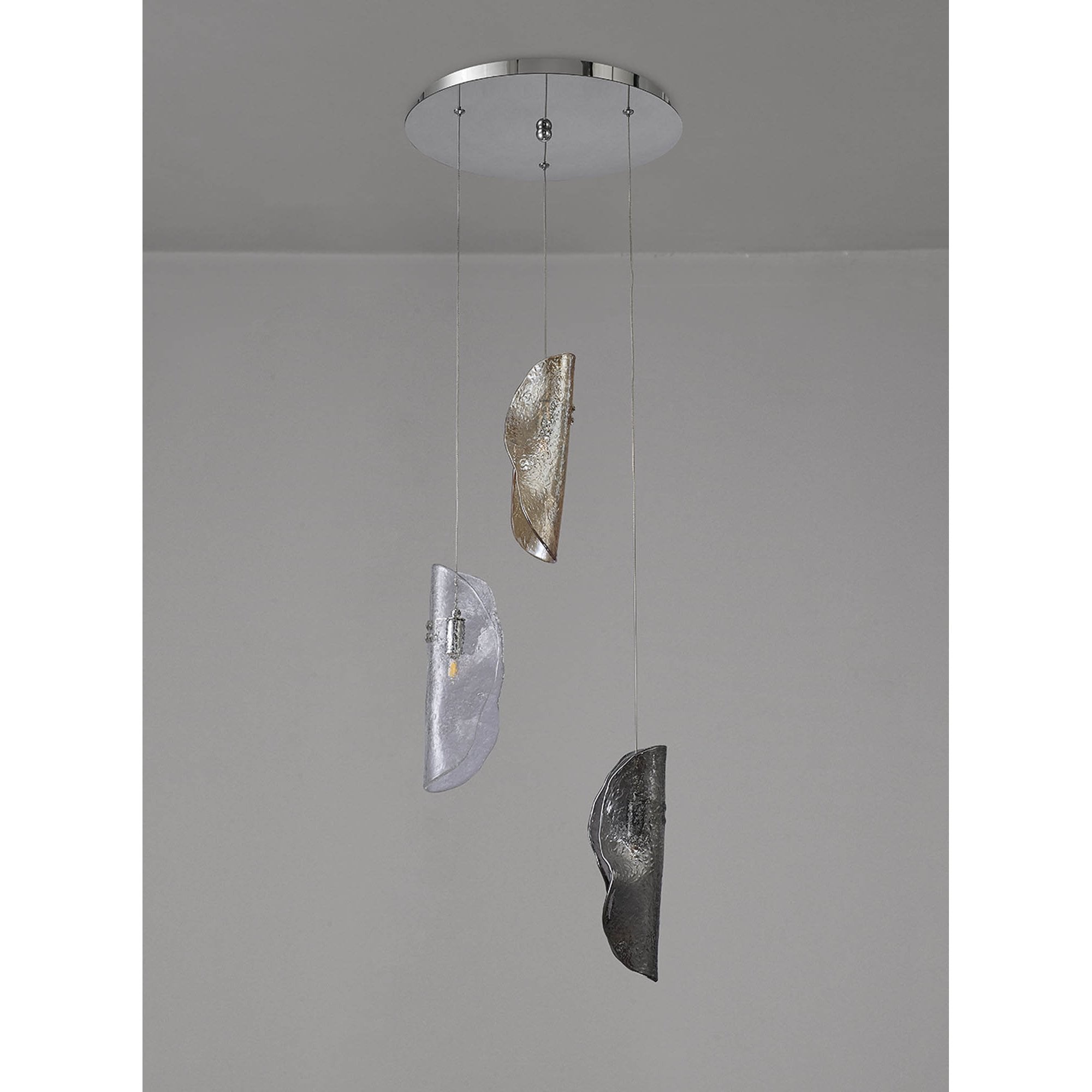 Fabula Chandos 3 Light Pendant - Polished Chrome, Clear, Amber & Smoked Glass