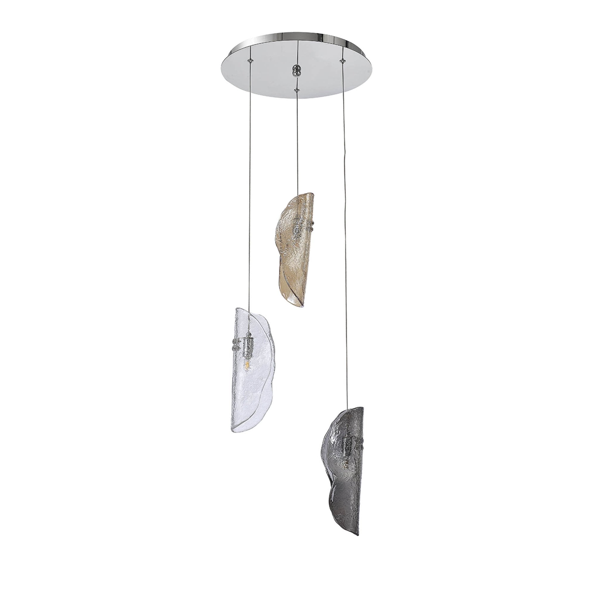 Fabula Chandos 3 Light Pendant - Polished Chrome, Clear, Amber & Smoked Glass