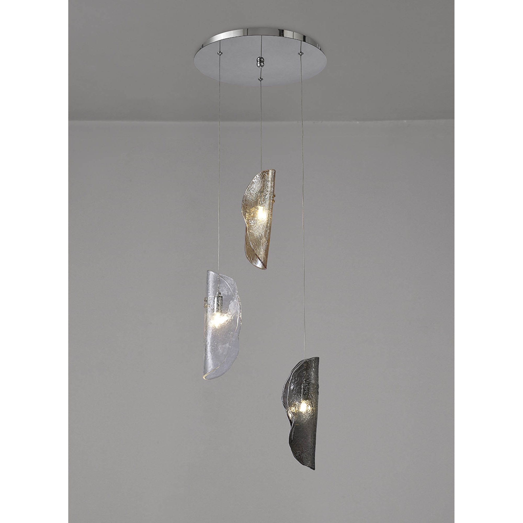 Fabula Chandos 3 Light Pendant - Polished Chrome, Clear, Amber & Smoked Glass