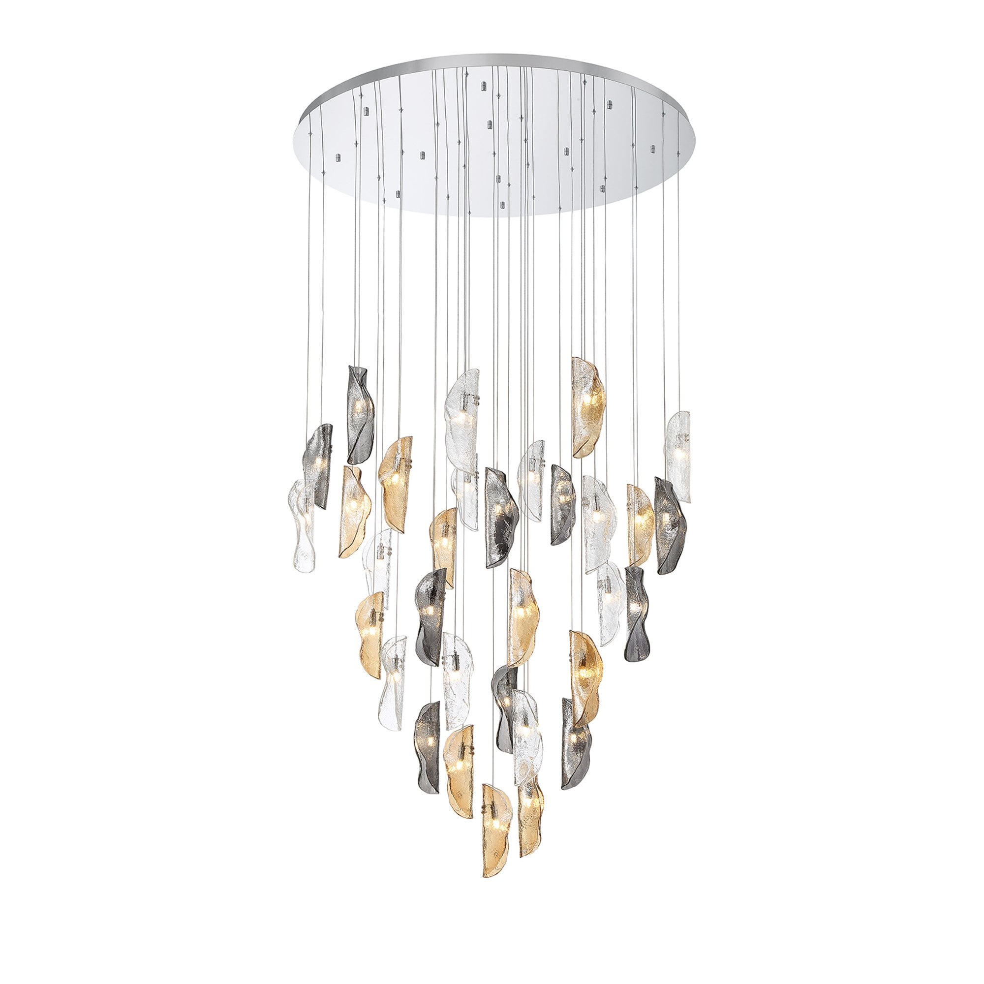 Fabula Chandos 32 Light Pendant - Polished Chrome, Clear, Amber & Smoked Glass