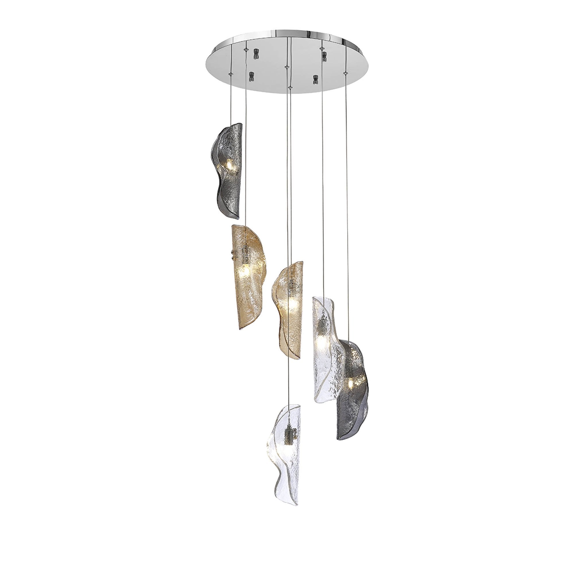 Fabula Chandos 6 Light Pendant - Polished Chrome, Clear, Amber & Smoked Glass