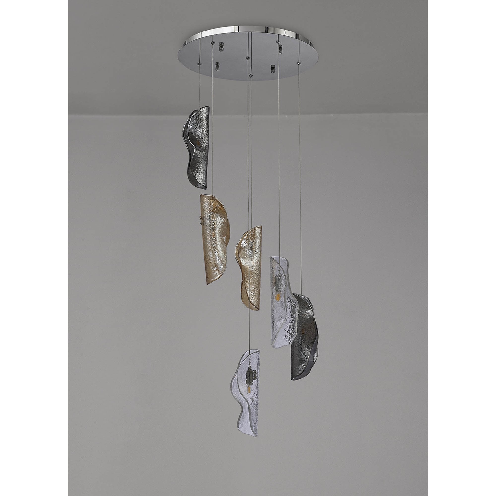 Fabula Chandos 6 Light Pendant - Polished Chrome, Clear, Amber & Smoked Glass