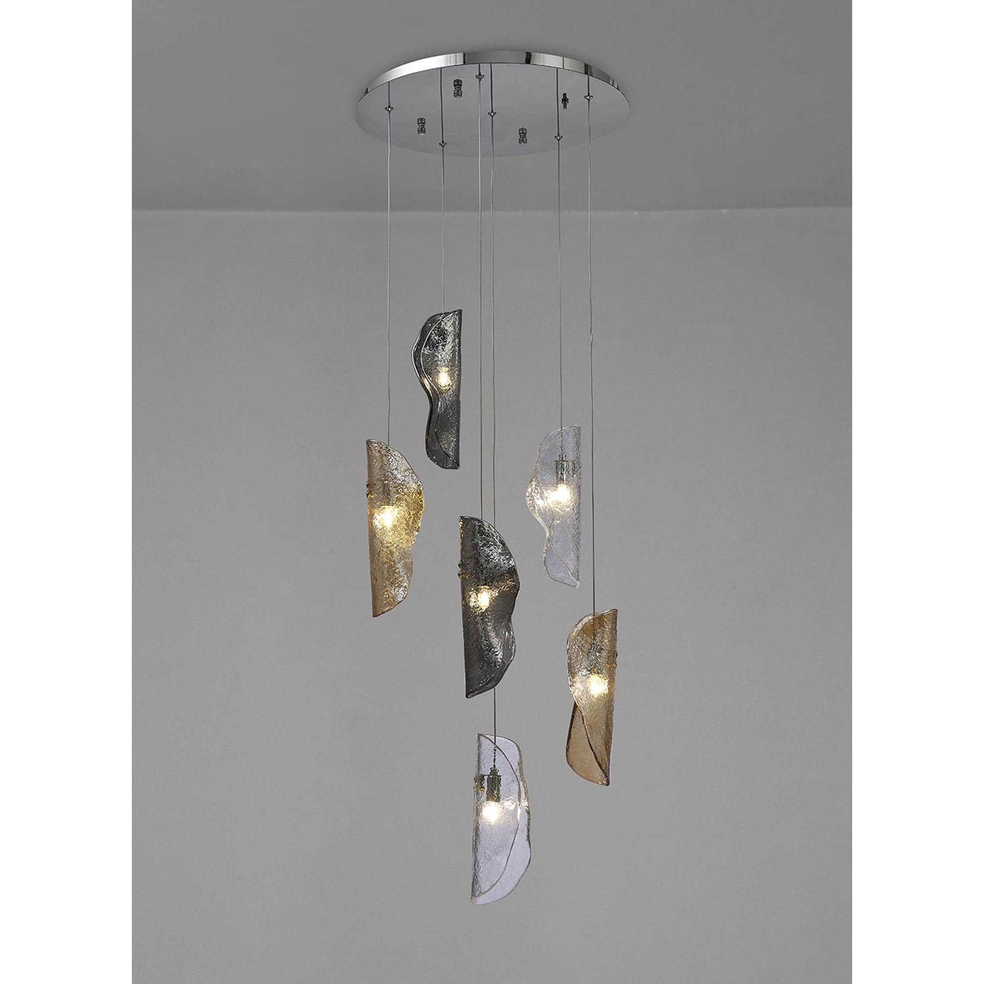 Fabula Chandos 6 Light Pendant - Polished Chrome, Clear, Amber & Smoked Glass