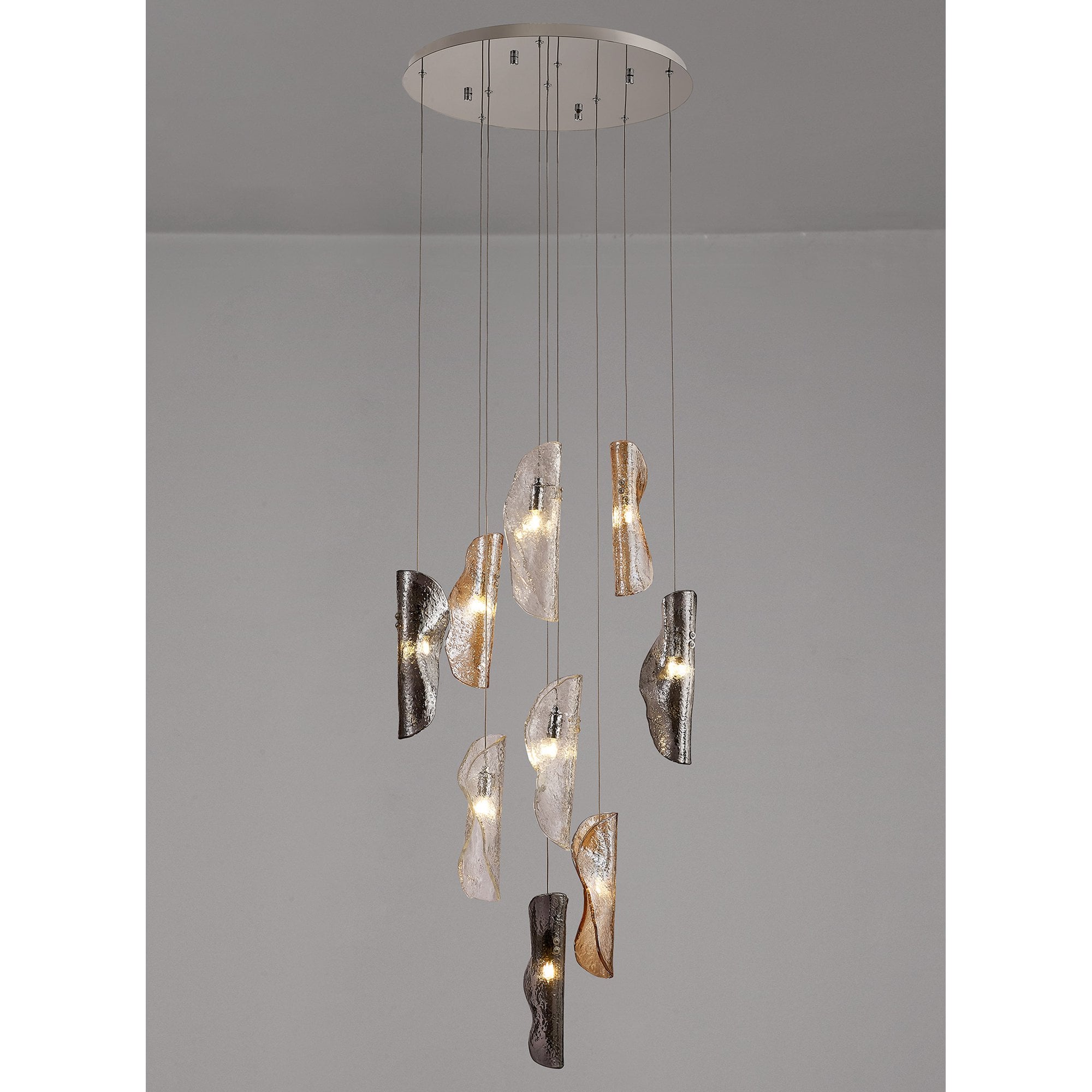 Fabula Chandos 9 Light Pendant - Polished Chrome, Clear, Amber & Smoked Glass