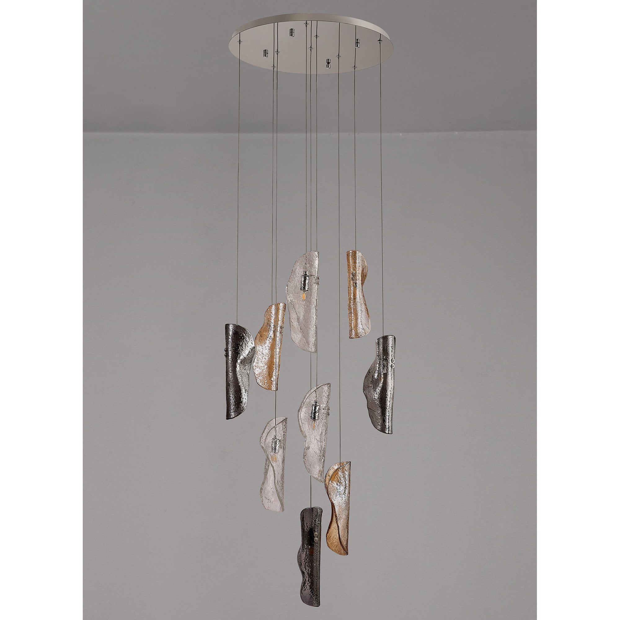 Fabula Chandos 9 Light Pendant - Polished Chrome, Clear, Amber & Smoked Glass