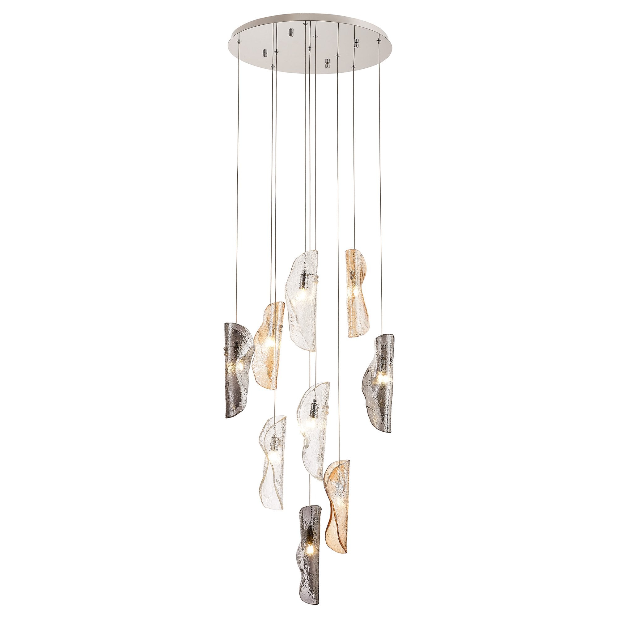 Fabula Chandos 9 Light Pendant - Polished Chrome, Clear, Amber & Smoked Glass