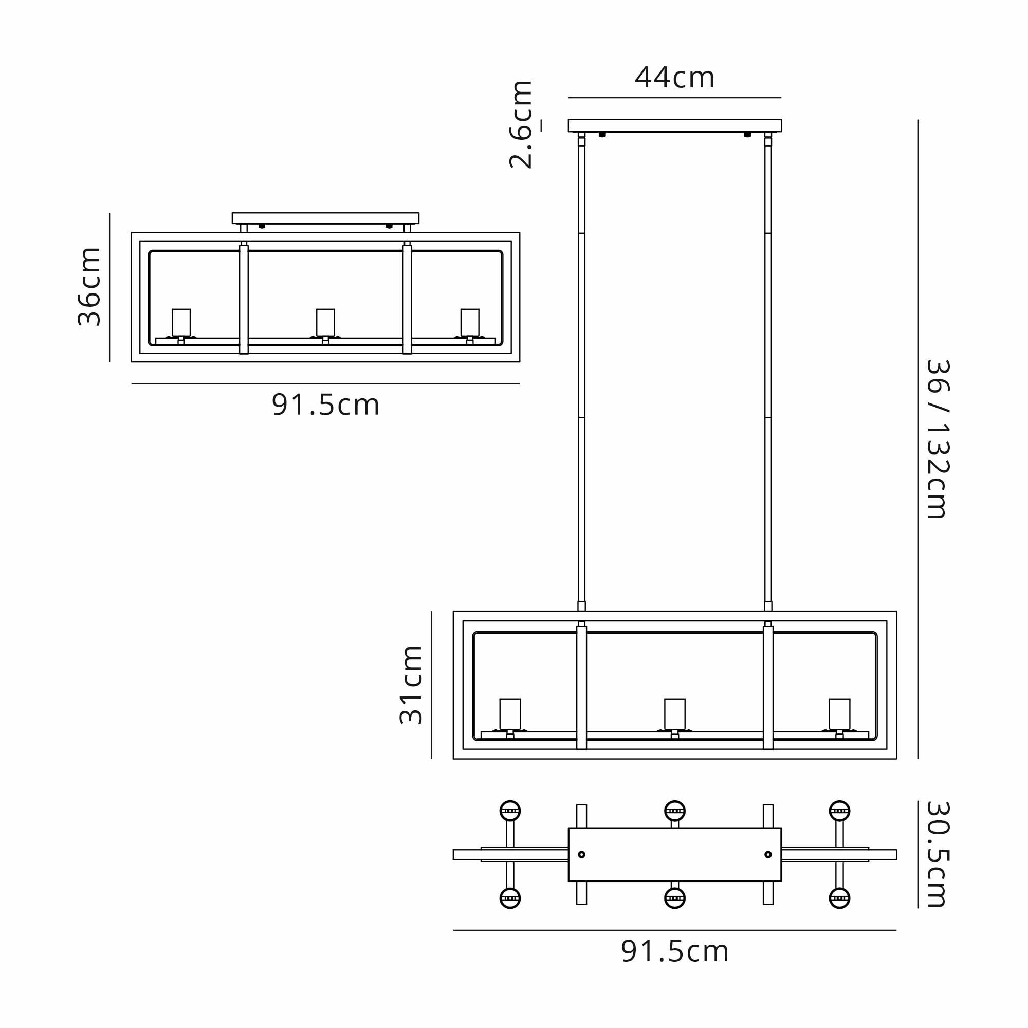 Fabula Chelwood 6 Light Pendant/Flush Light - Satin Black & Champagne Gold