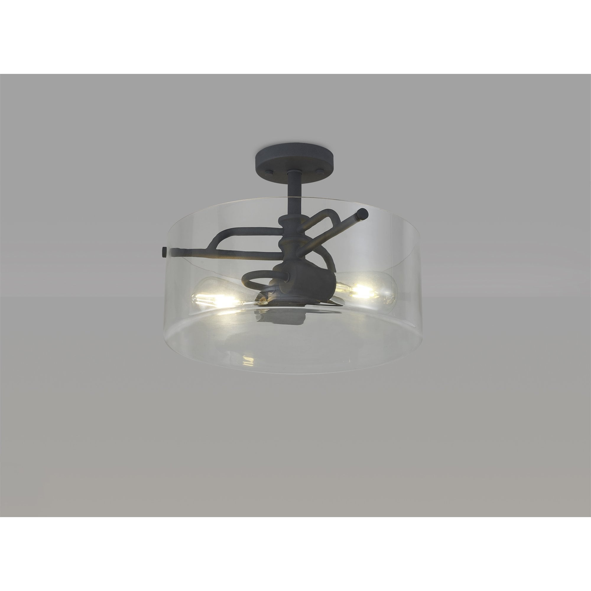 Fabula Connaught 2 Light Semi-Flush Light - Anthracite & Clear Glass