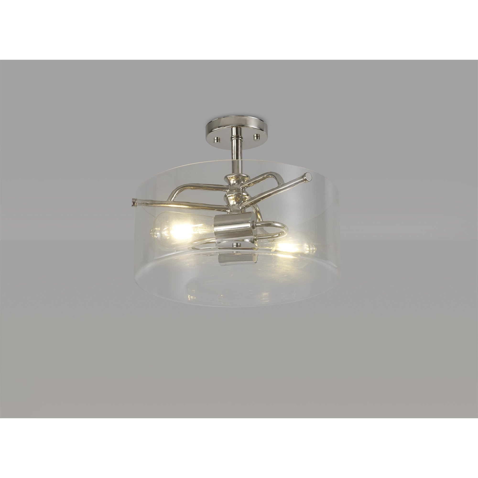 Fabula Connaught 2 Light Semi-Flush Light - Polished Nickel & Clear Glass