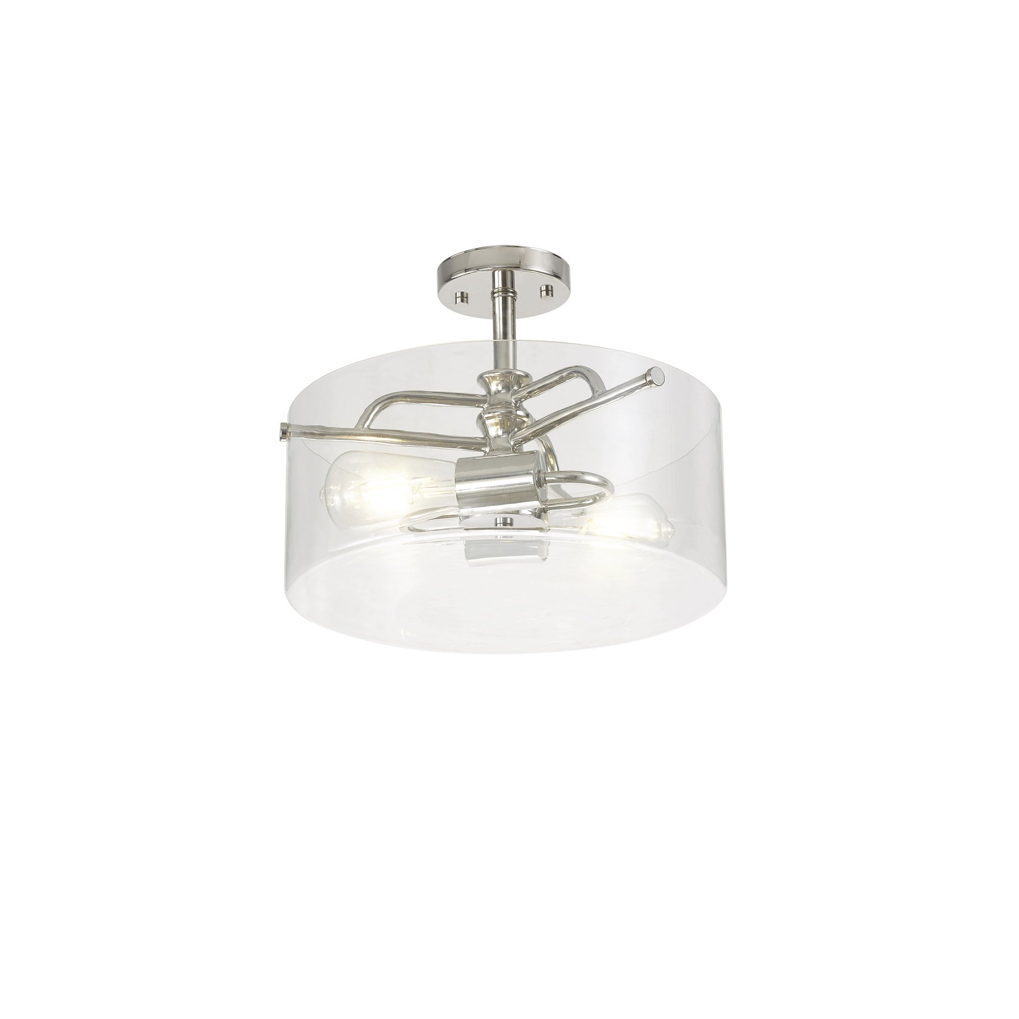Fabula Connaught 2 Light Semi-Flush Light - Polished Nickel & Clear Glass
