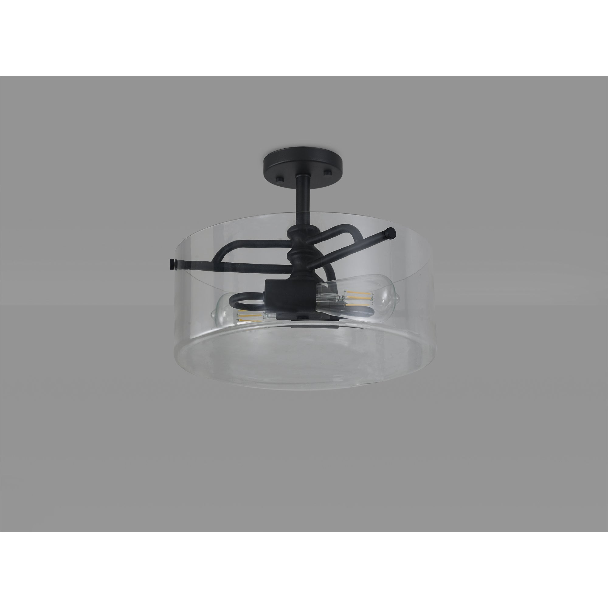Fabula Connaught 2 Light Semi-Flush Light - Sand Black & Clear Glass