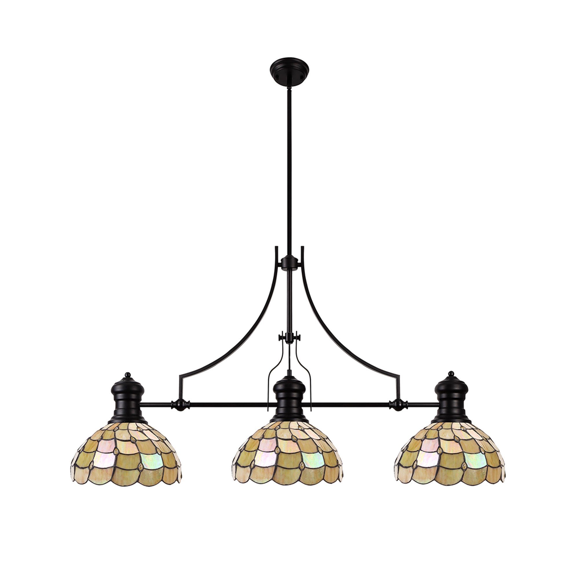 Fabula Crescent 3 Light Linear Pendant - 30cm Tiffany Shade - Matt Black & Beige
