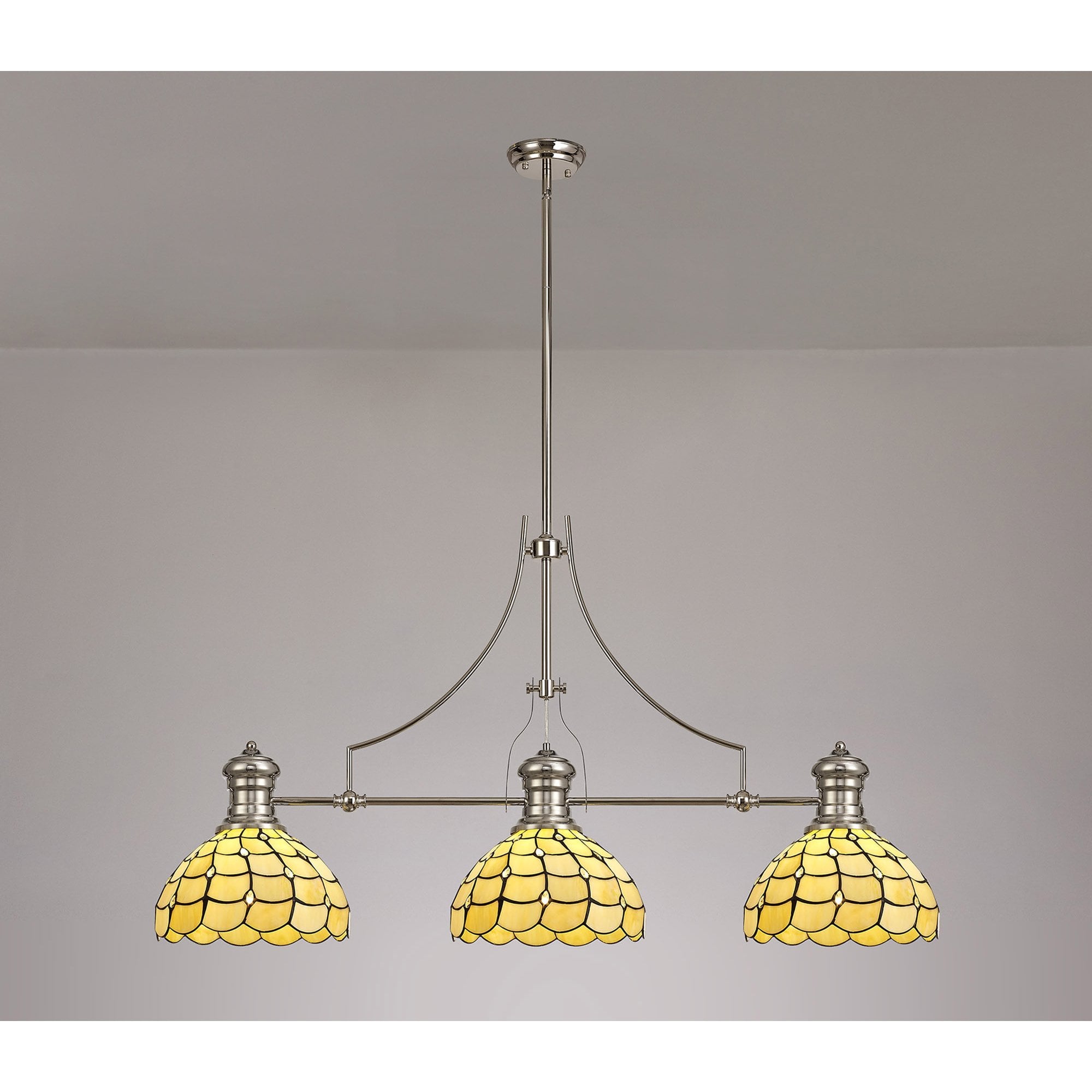 Fabula Crescent 3 Light Linear Pendant - 30cm Tiffany Shade - Polished Nickel & Beige