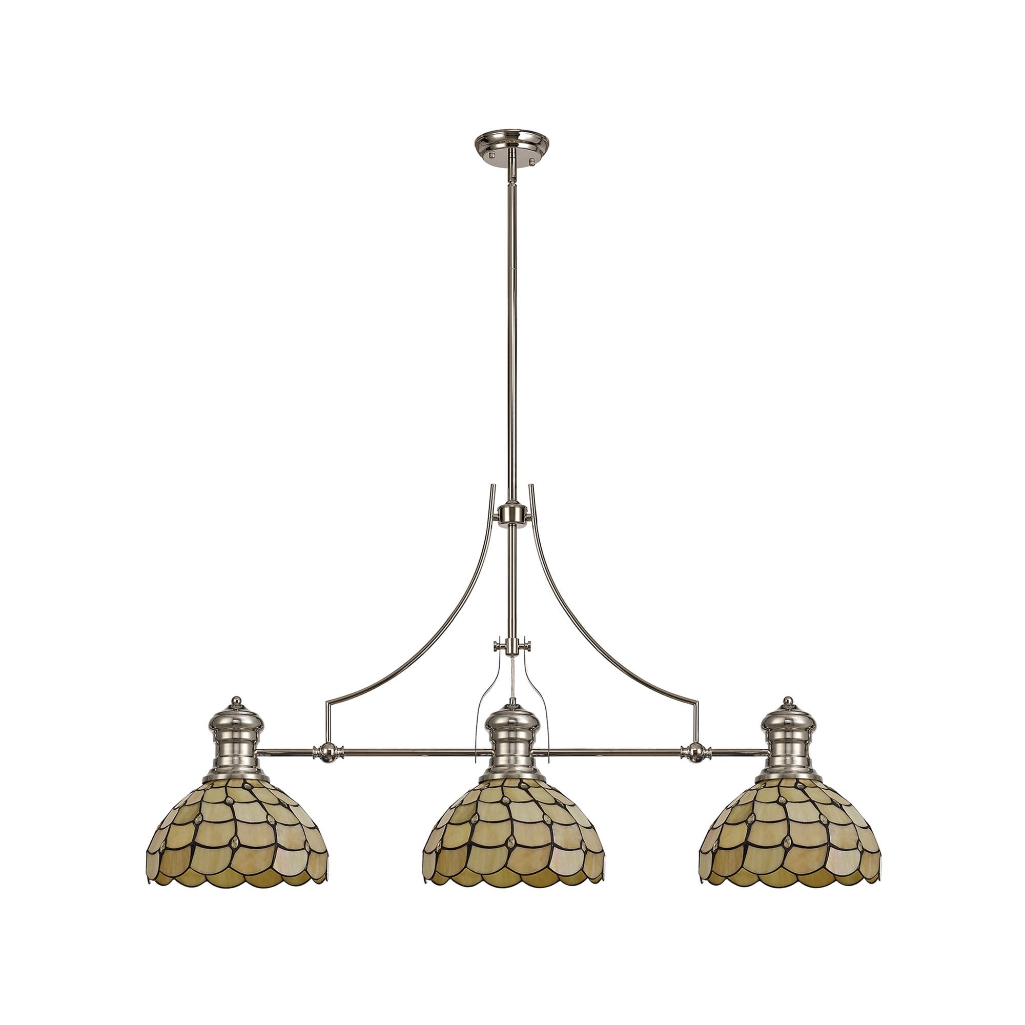 Fabula Crescent 3 Light Linear Pendant - 30cm Tiffany Shade - Polished Nickel & Beige
