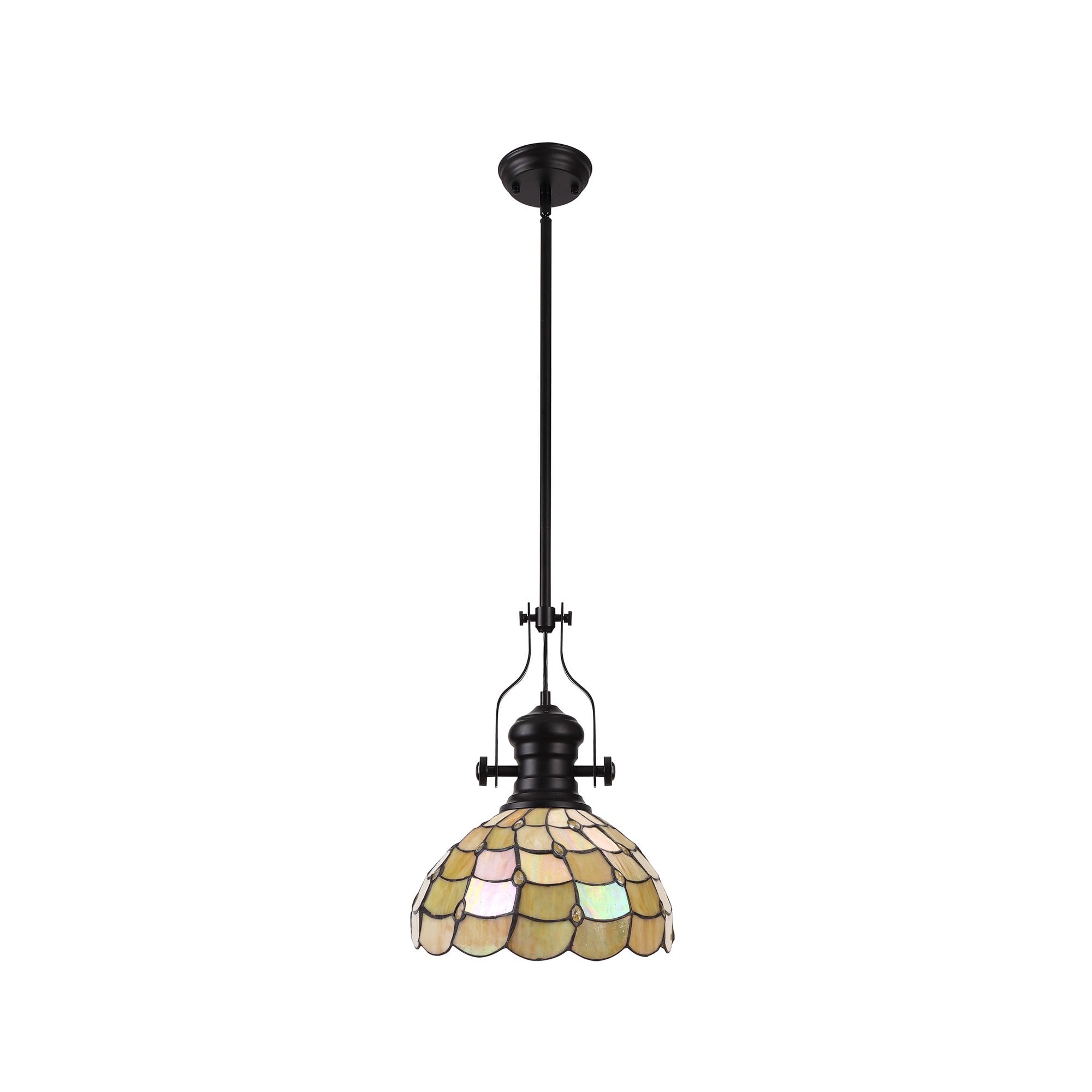 Fabula Crescent Single Pendant - 30cm Tiffany Shade - Matt Black & Beige