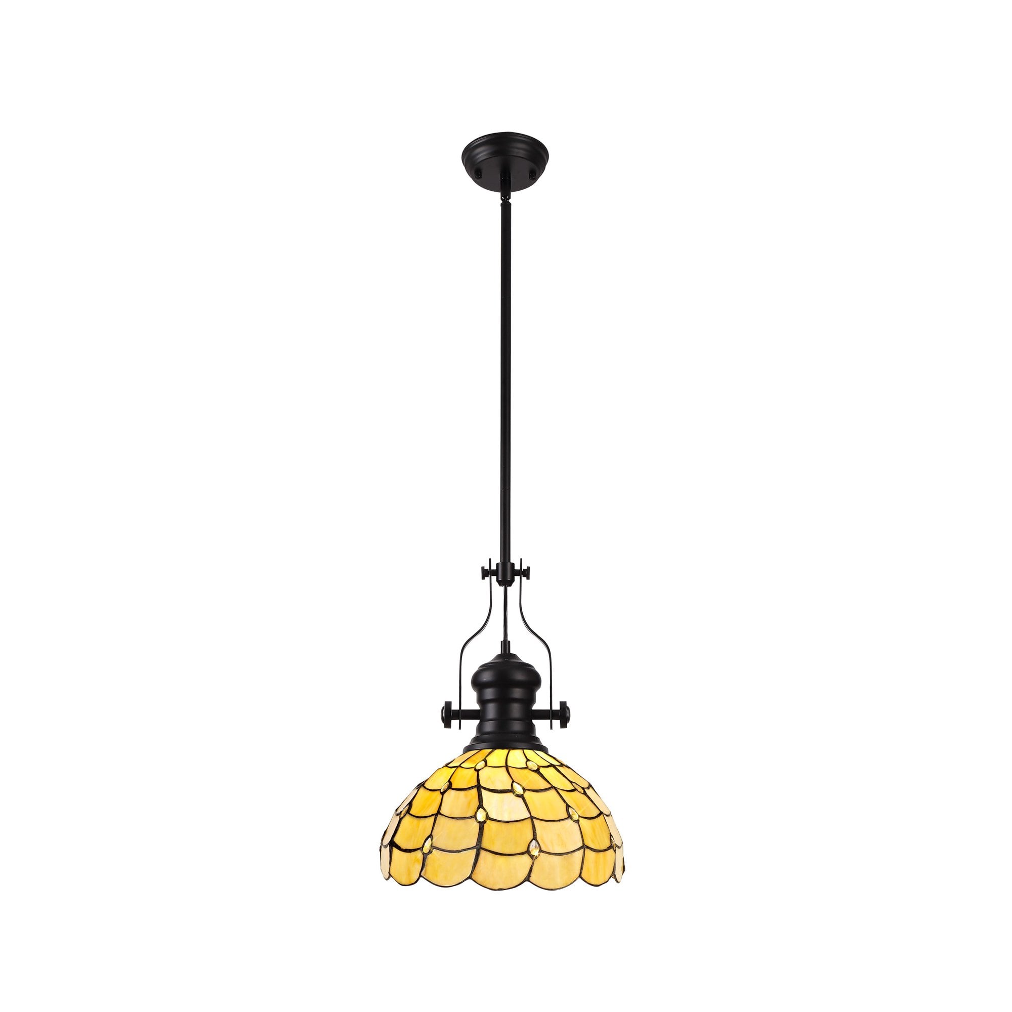Fabula Crescent Single Pendant - 30cm Tiffany Shade - Matt Black & Beige