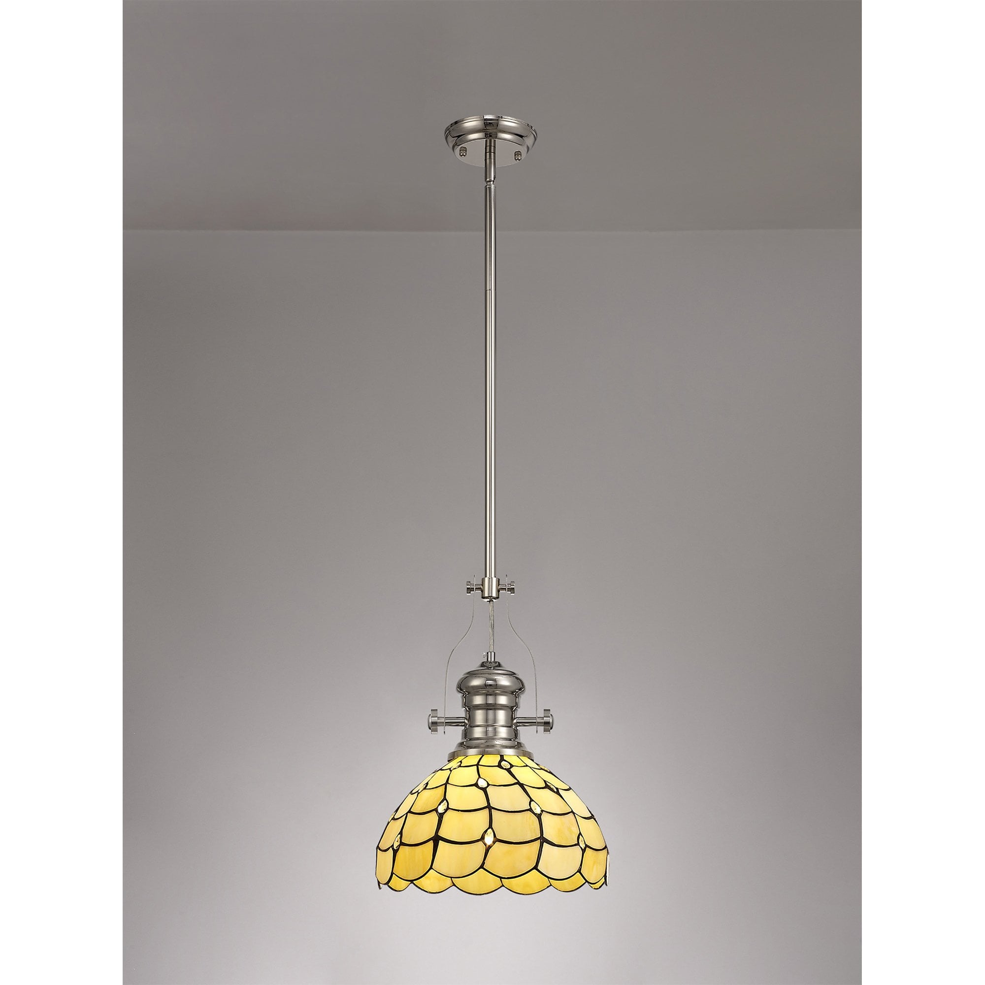 Fabula Crescent Single Pendant - 30cm Tiffany Shade - Polished Nickel & Beige