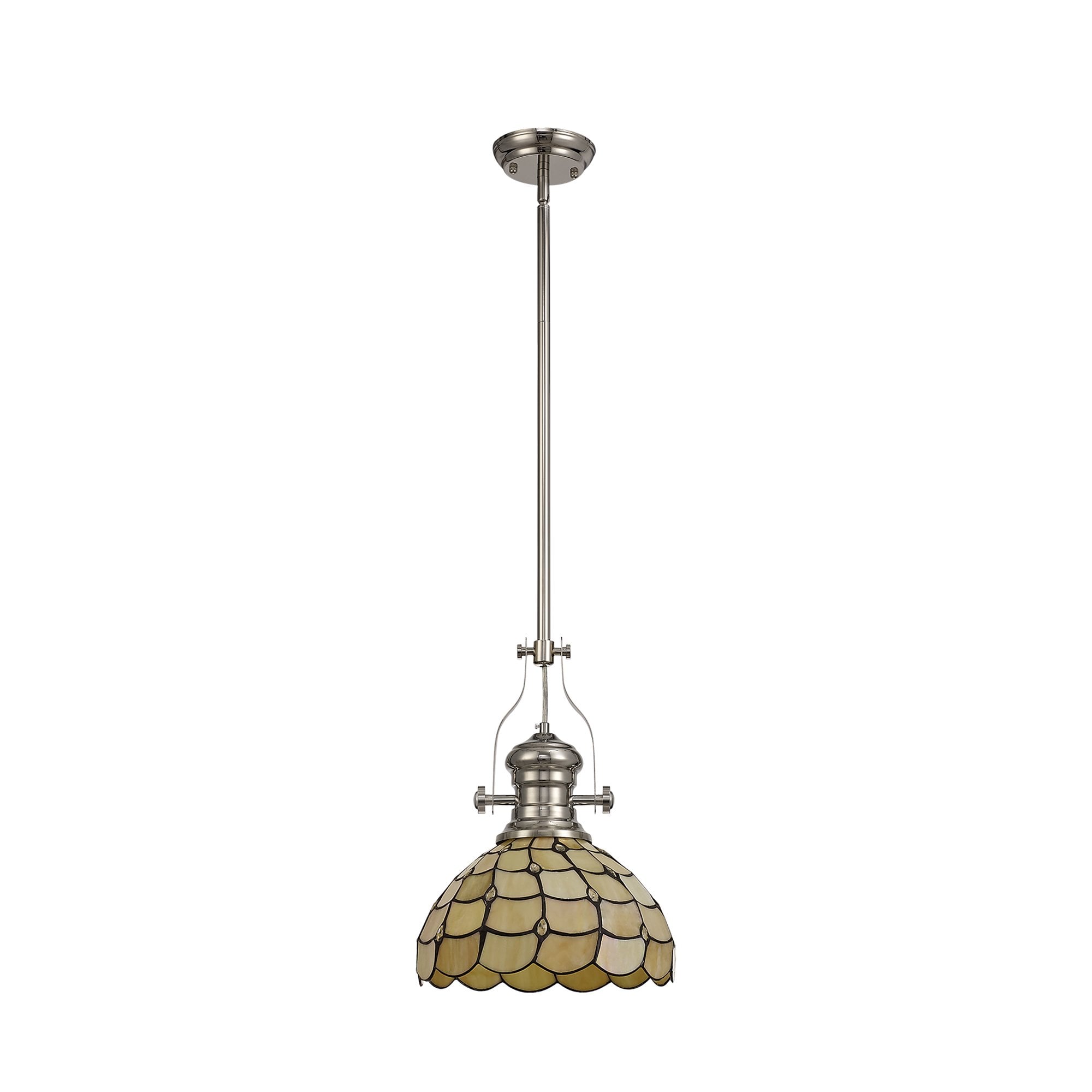 Fabula Crescent Single Pendant - 30cm Tiffany Shade - Polished Nickel & Beige