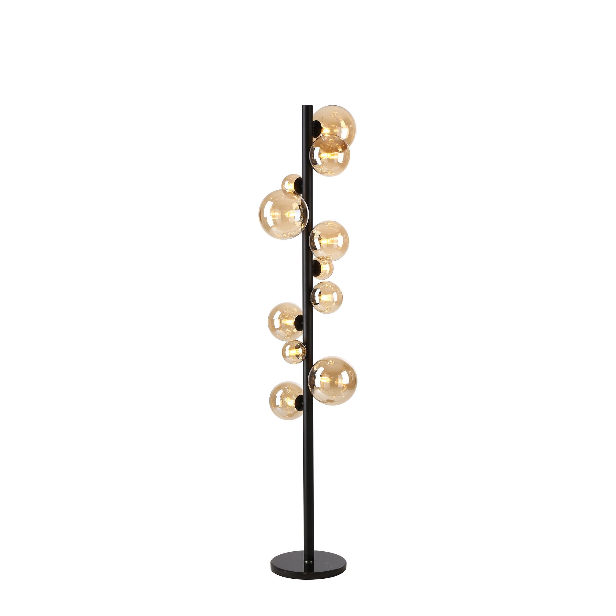 Fabula Deacon 11 Light Floor Lamp - Satin Black & Amber Plated Glass
