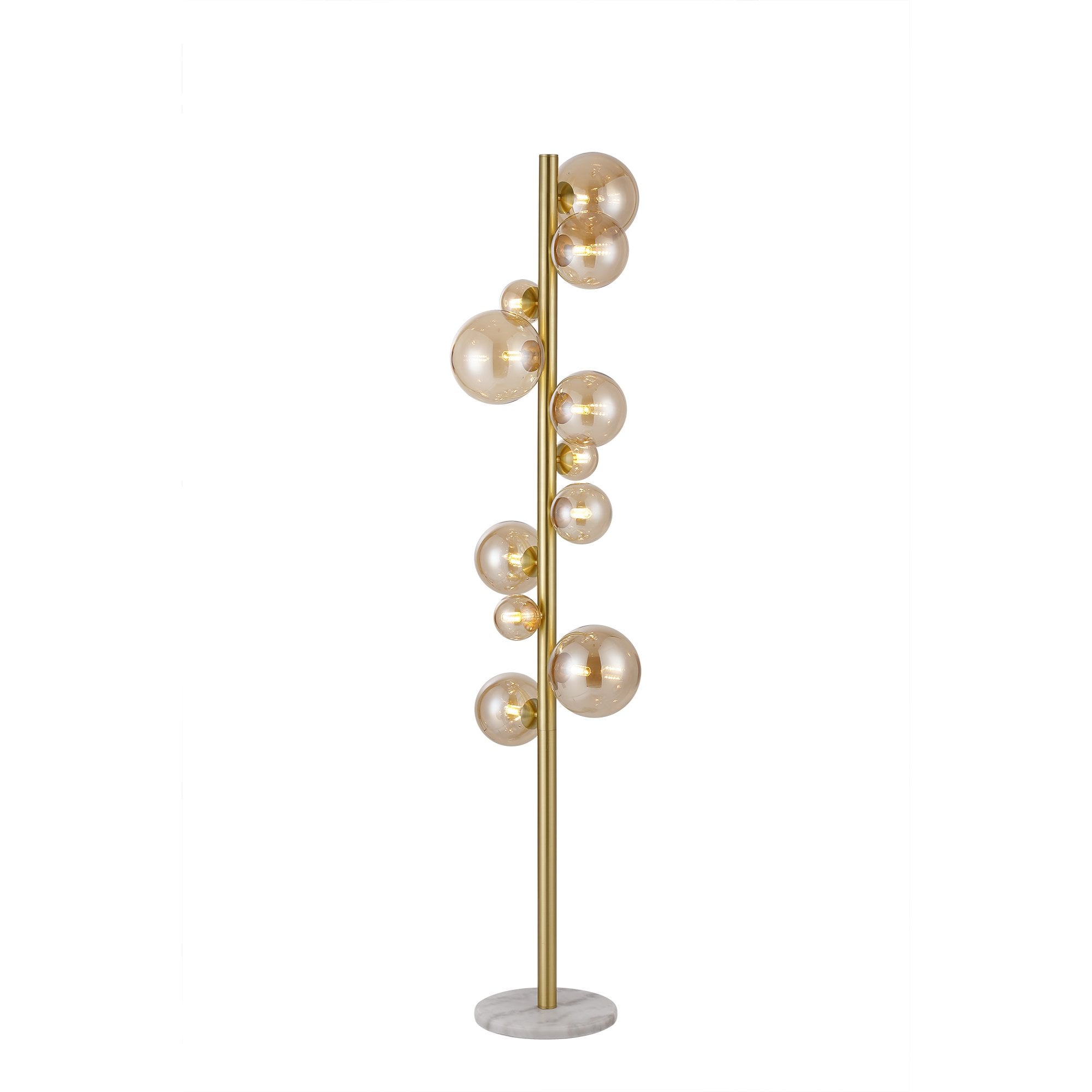 Fabula Deacon 11 Light Floor Lamp - Satin Gold & Amber Plated Glass