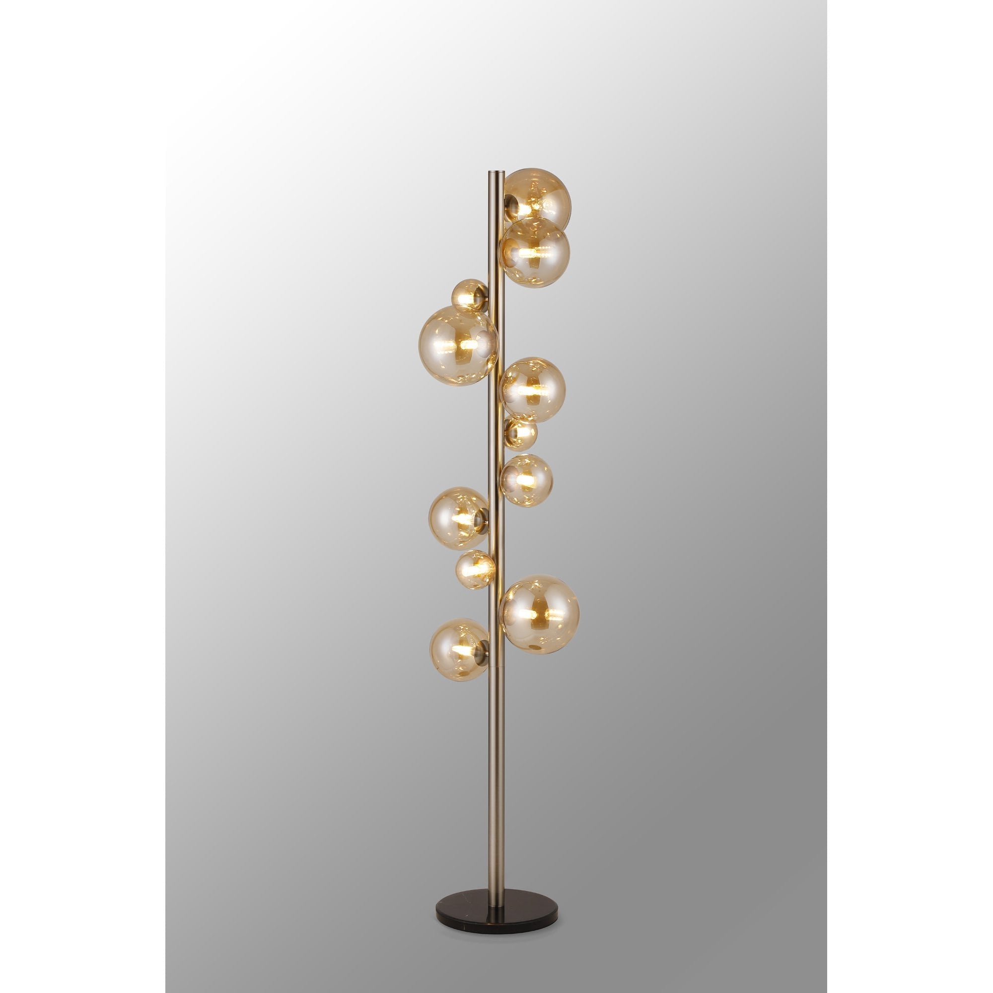Fabula Deacon 11 Light Floor Lamp - Satin Nickel & Amber Plated Glass
