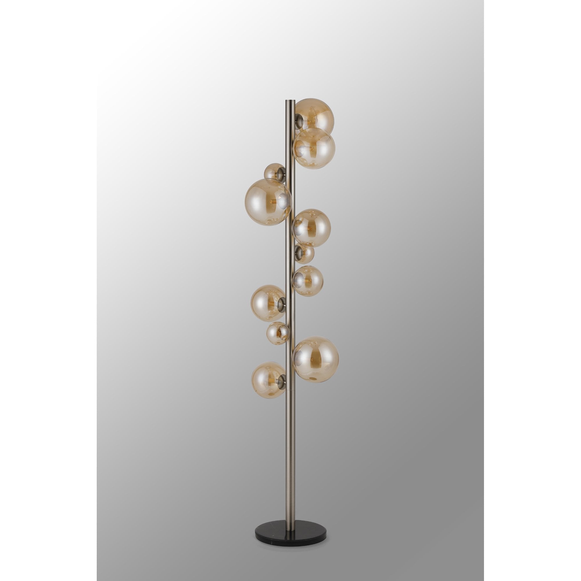 Fabula Deacon 11 Light Floor Lamp - Satin Nickel & Amber Plated Glass