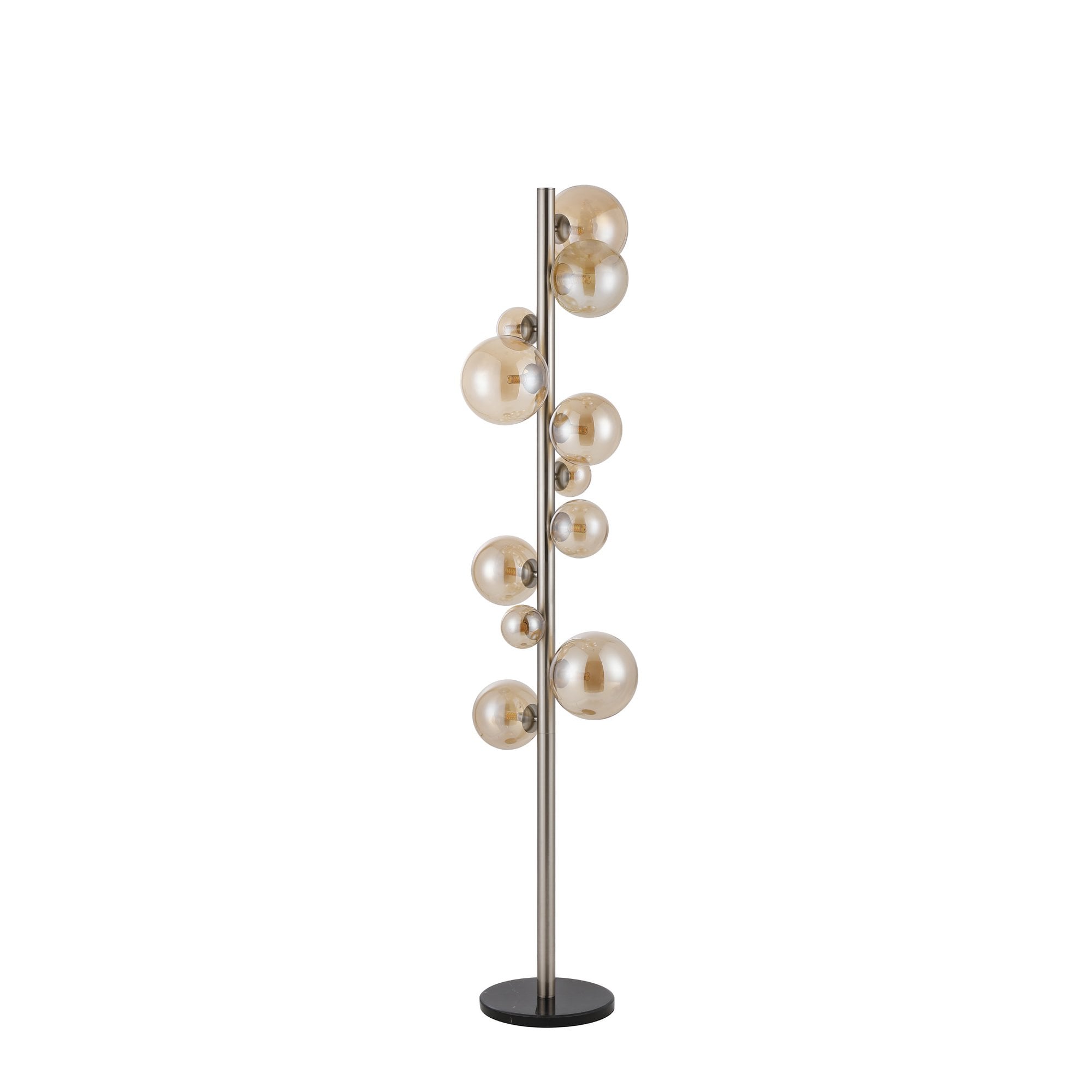 Fabula Deacon 11 Light Floor Lamp - Satin Nickel & Amber Plated Glass