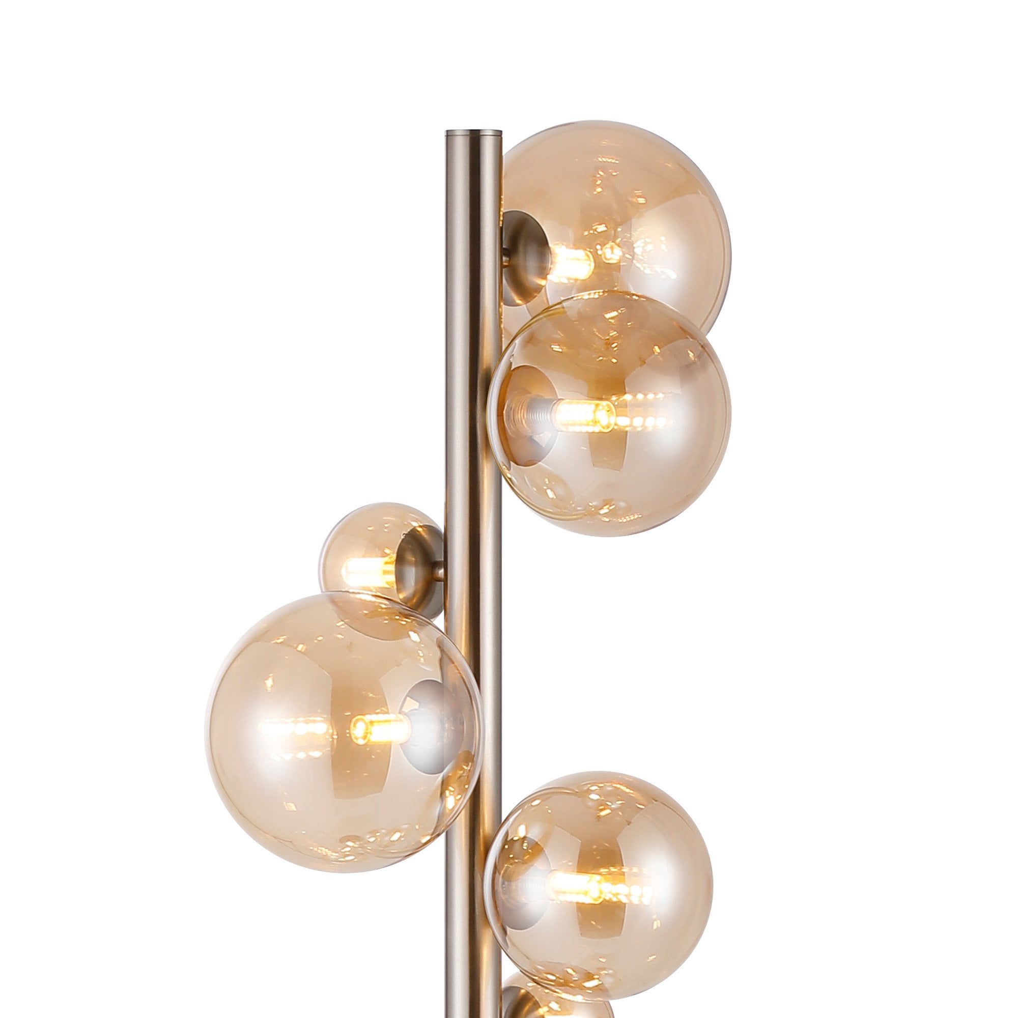 Fabula Deacon 11 Light Floor Lamp - Satin Nickel & Amber Plated Glass
